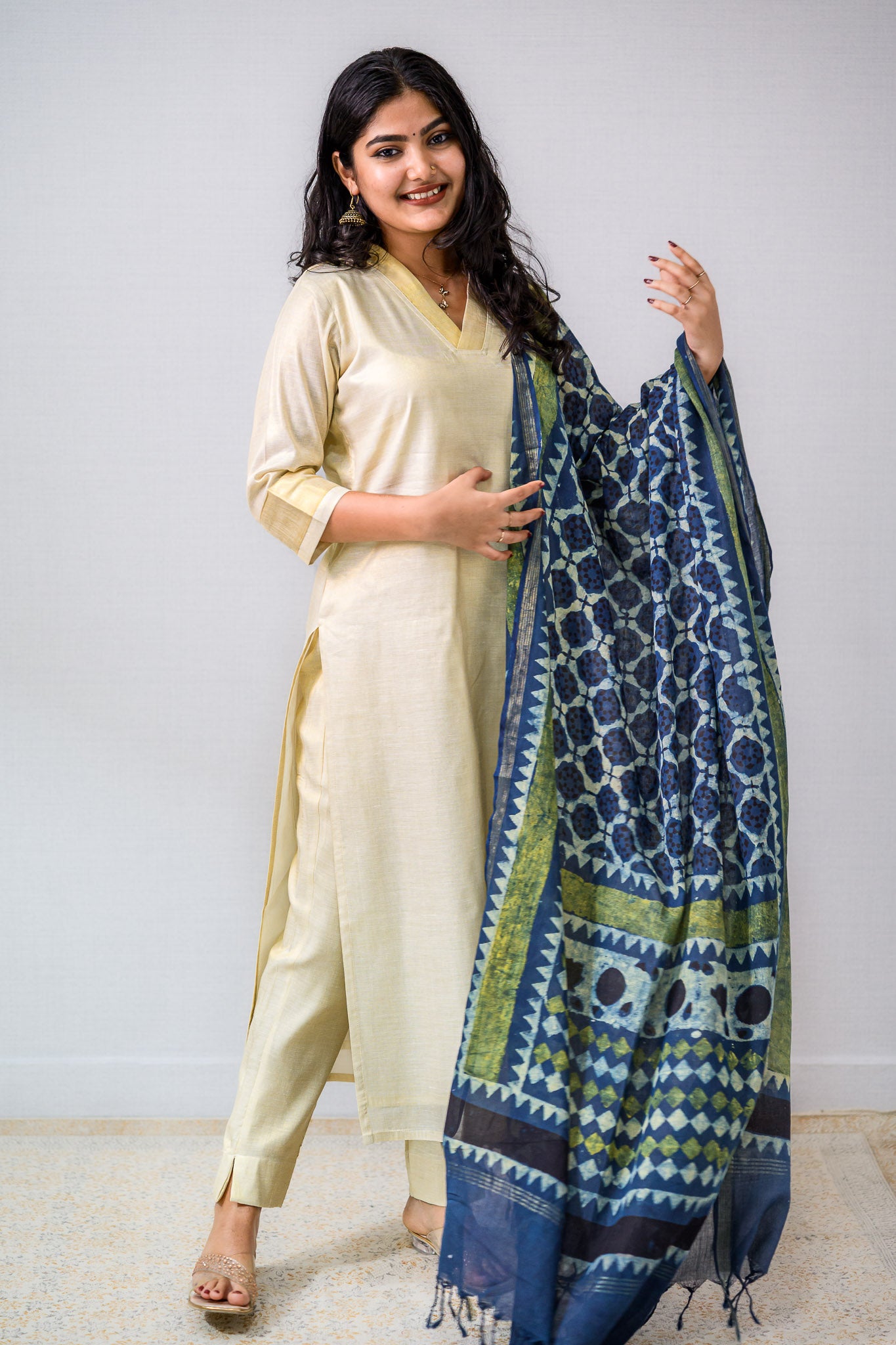 Indigo Tracery Ajrakh Pure Cotton Dupatta