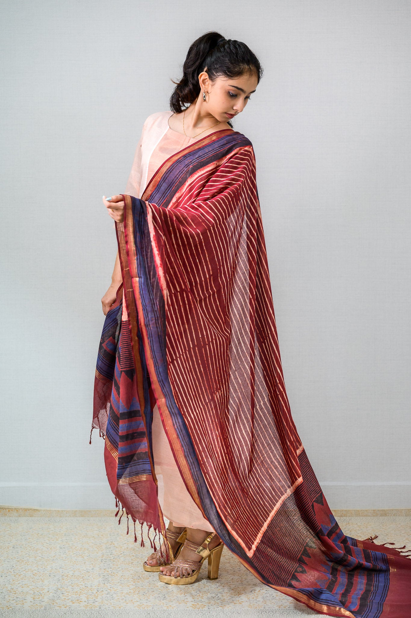 Lines and Angles Ajrakh Pure Cotton Dupatta