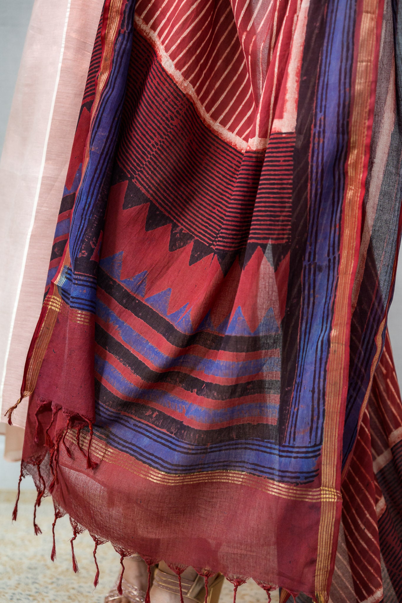 Lines and Angles Ajrakh Pure Cotton Dupatta