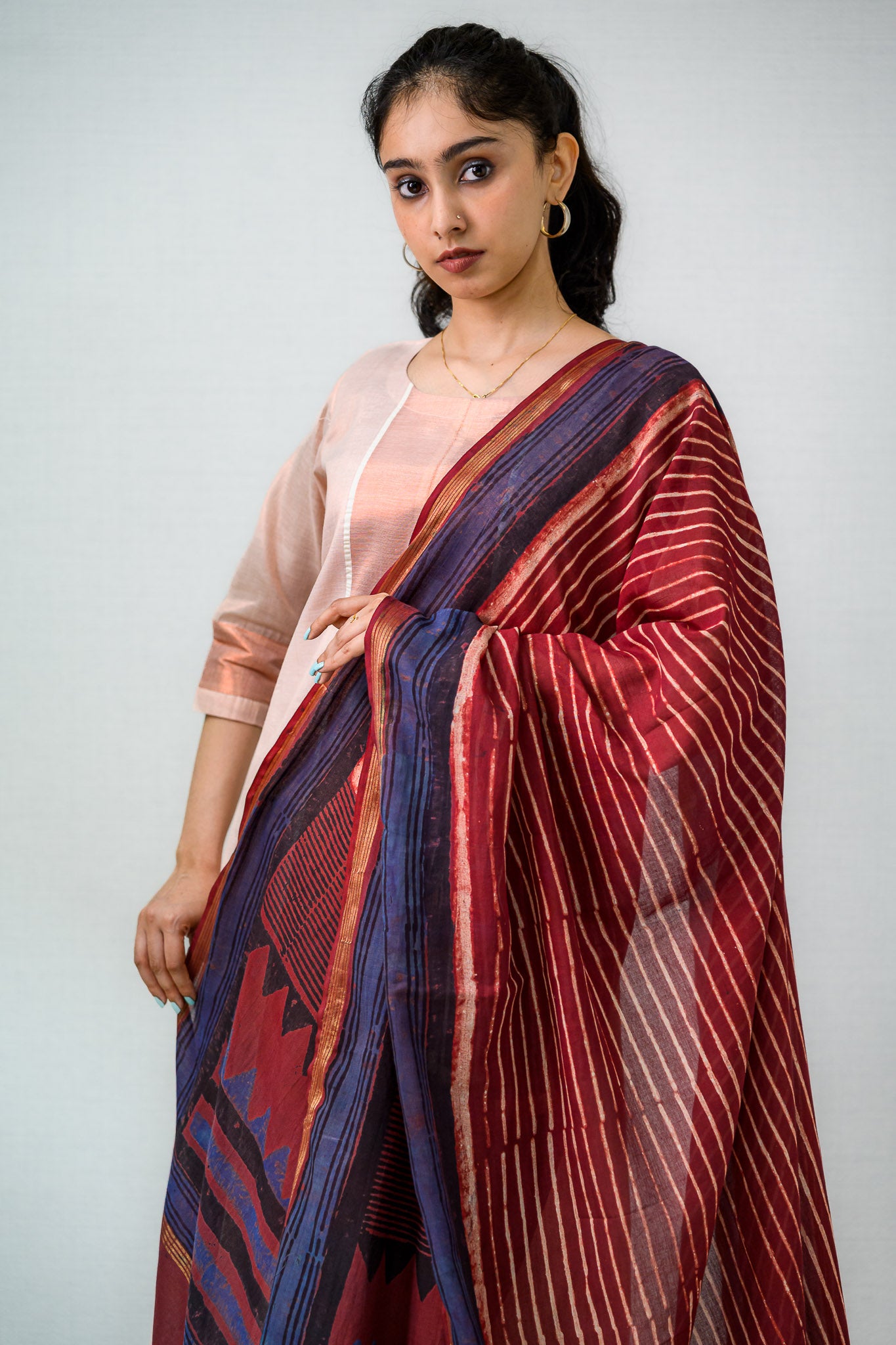 Lines and Angles Ajrakh Pure Cotton Dupatta