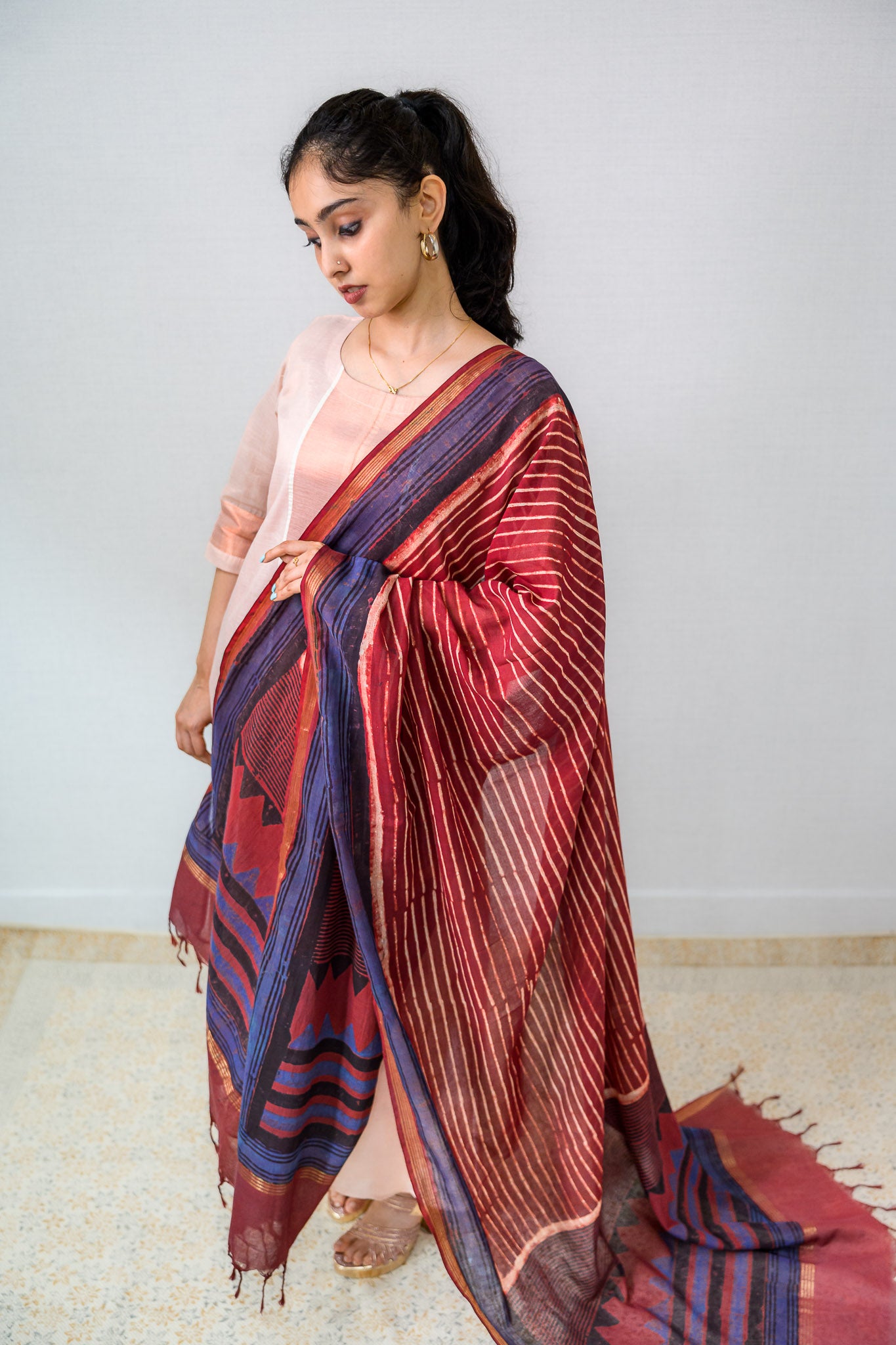 Lines and Angles Ajrakh Pure Cotton Dupatta