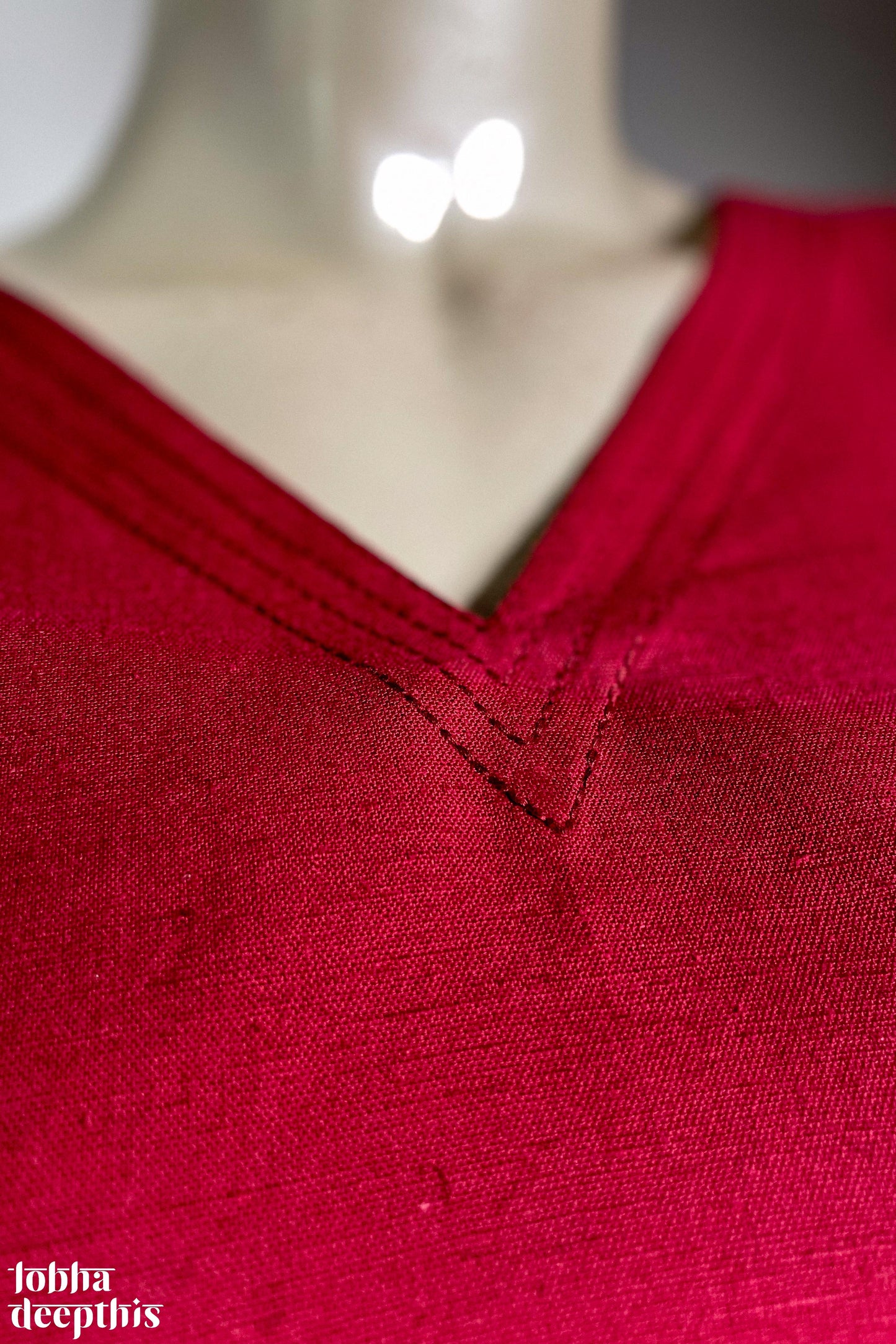 Maroon Cotton Flax V Neck Kurta