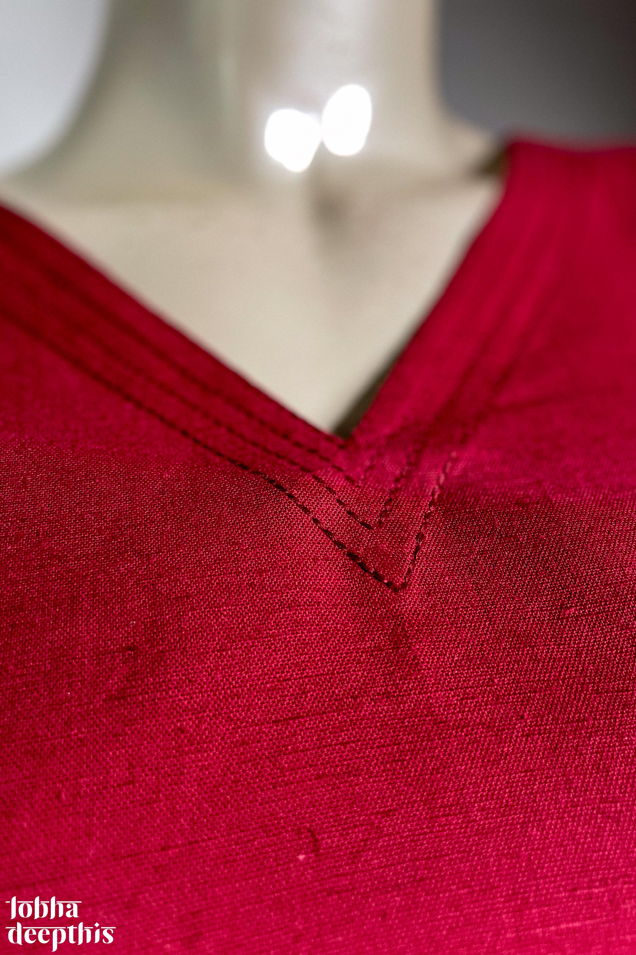Maroon Cotton Flax V Neck Kurta