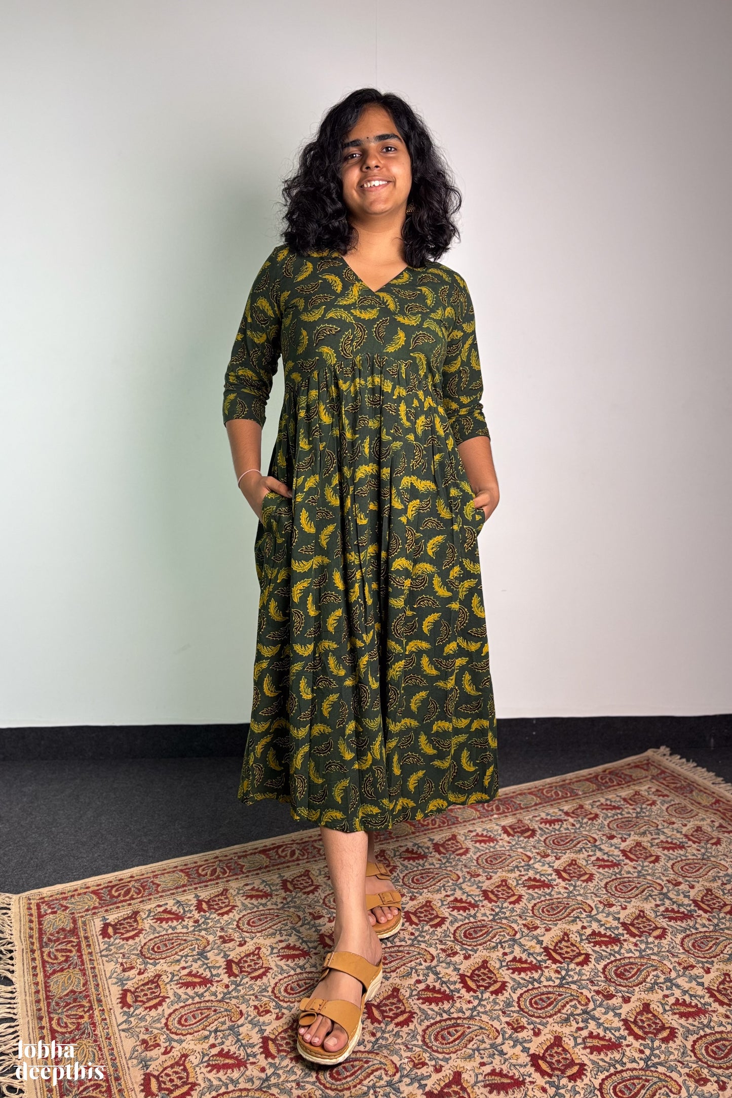 Ajrakh Neem Leaves Green Alia Cut Kurta