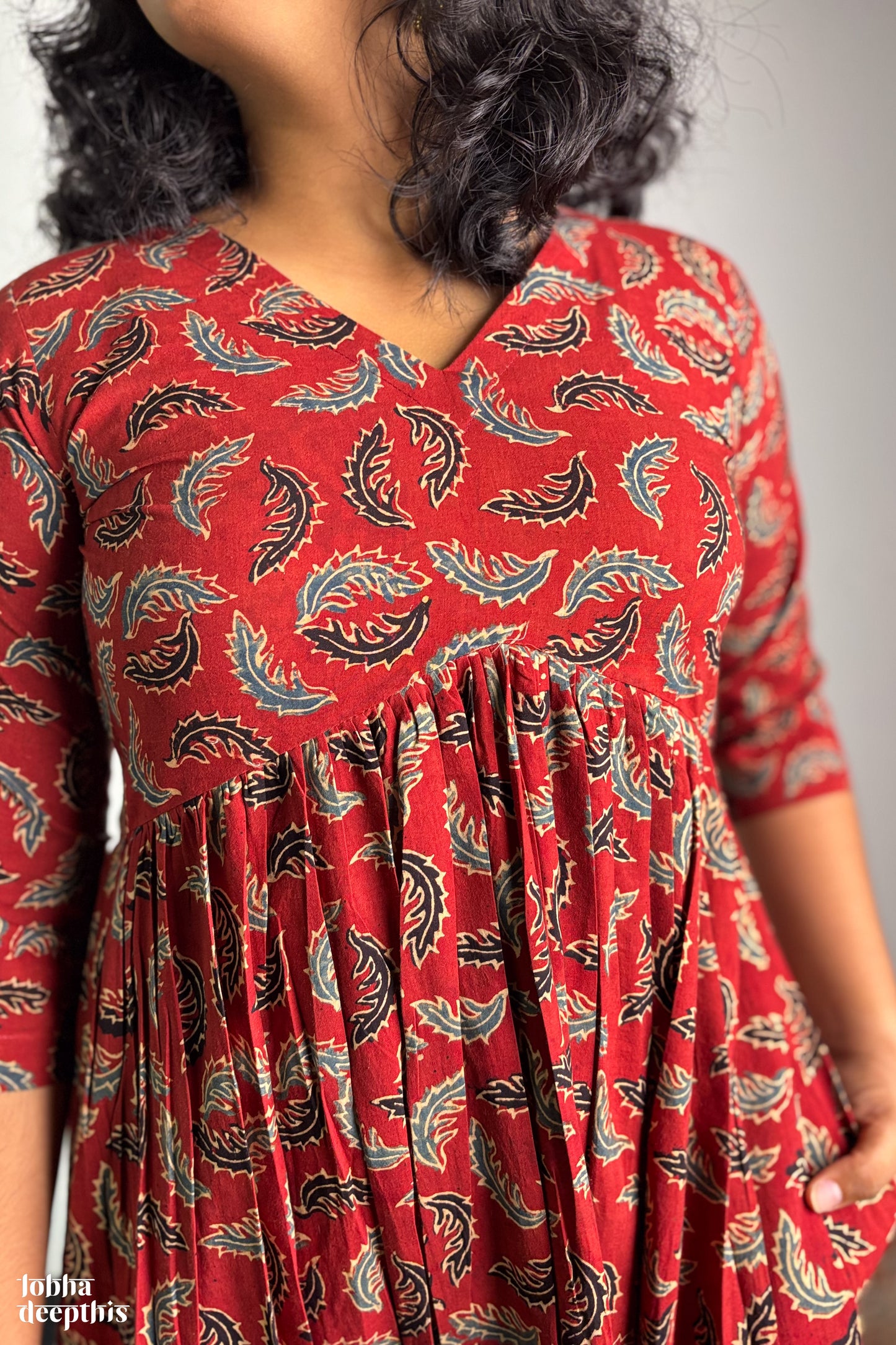 Ajrakh Neem Leaves Madder Alia Cut Kurta