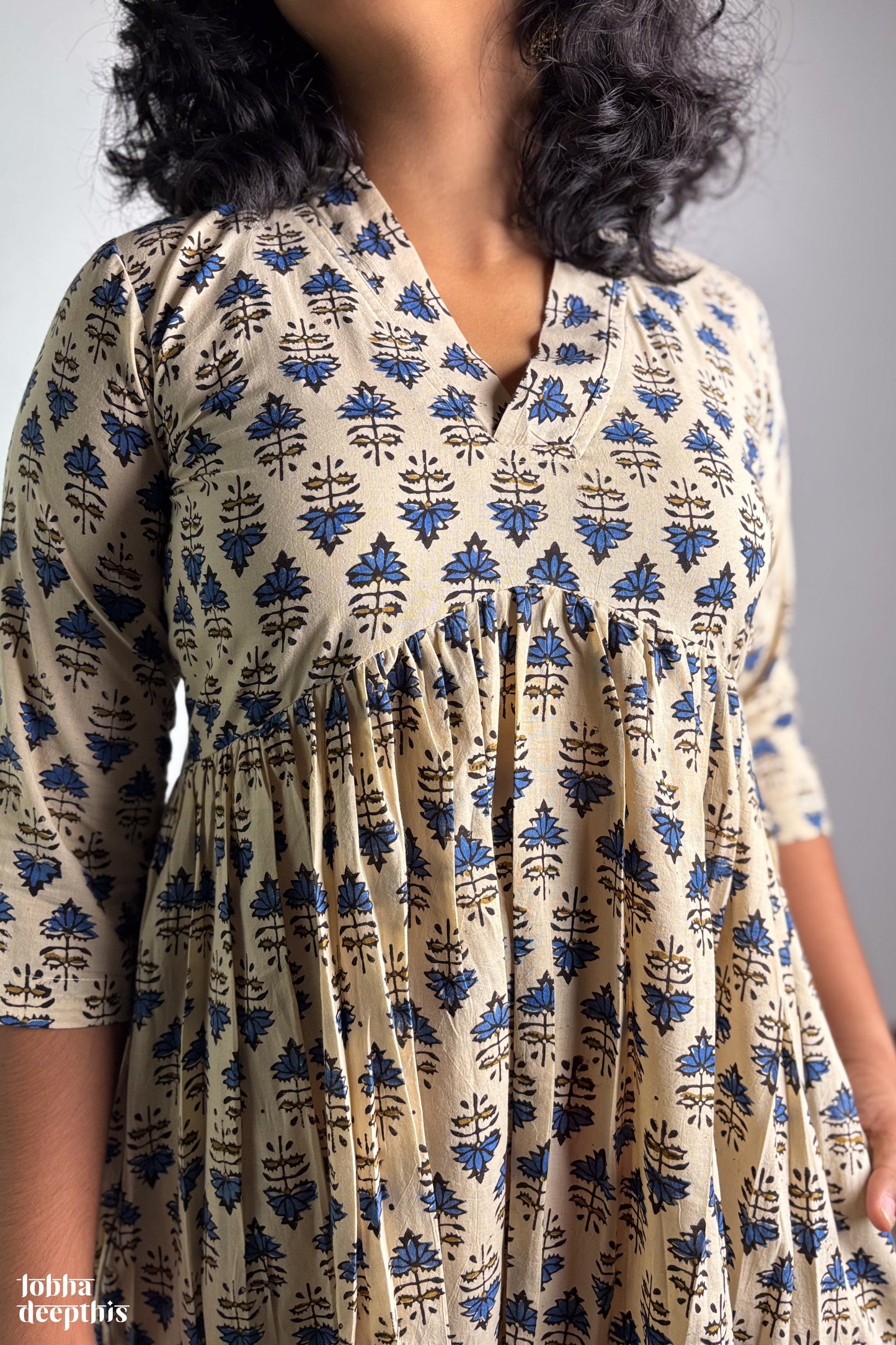 Ajrakh Blooms Cream Alia Cut Dress
