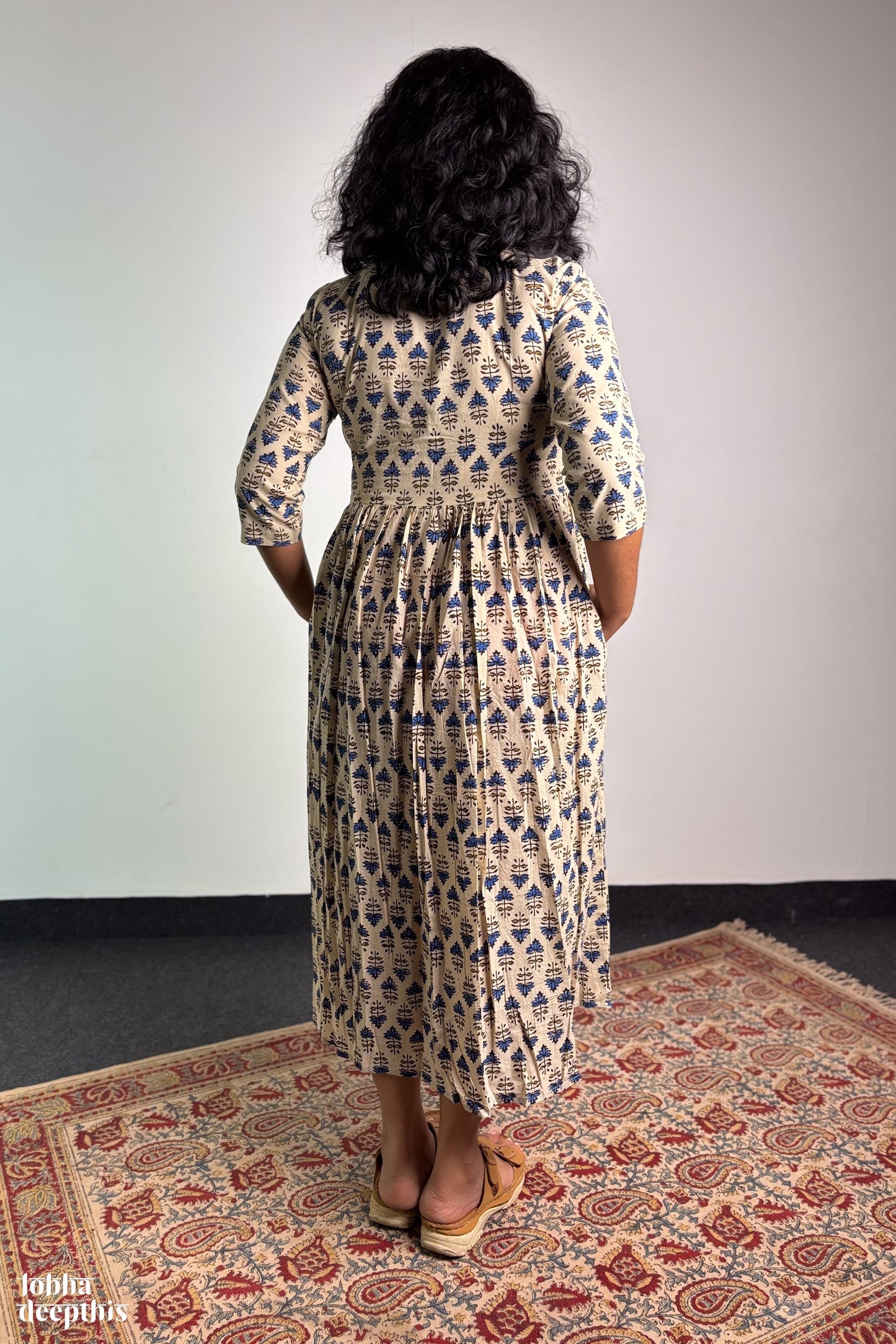 Ajrakh Blooms Cream Alia Cut Dress