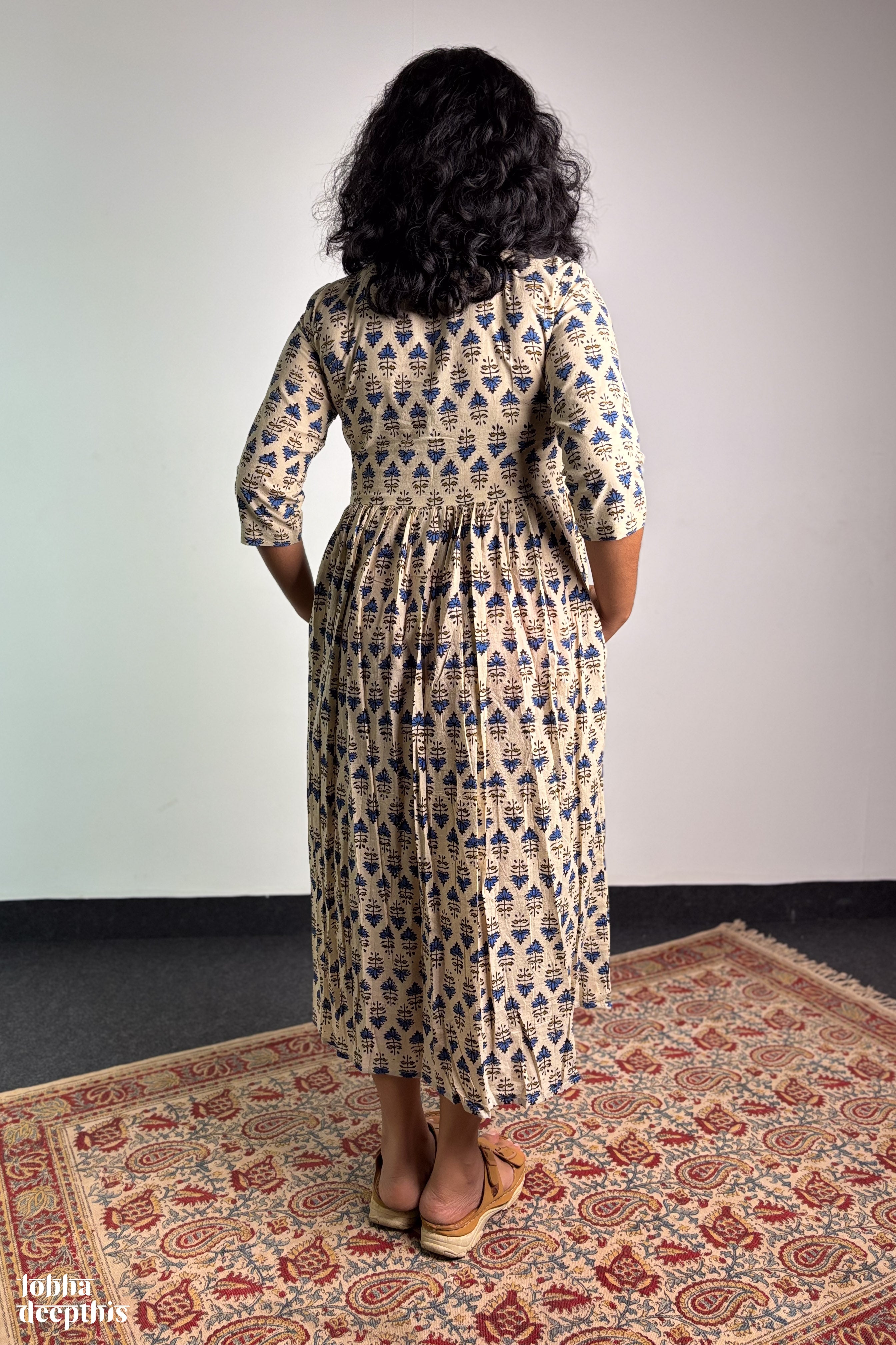 Ajrakh Blooms Cream Alia Cut Dress