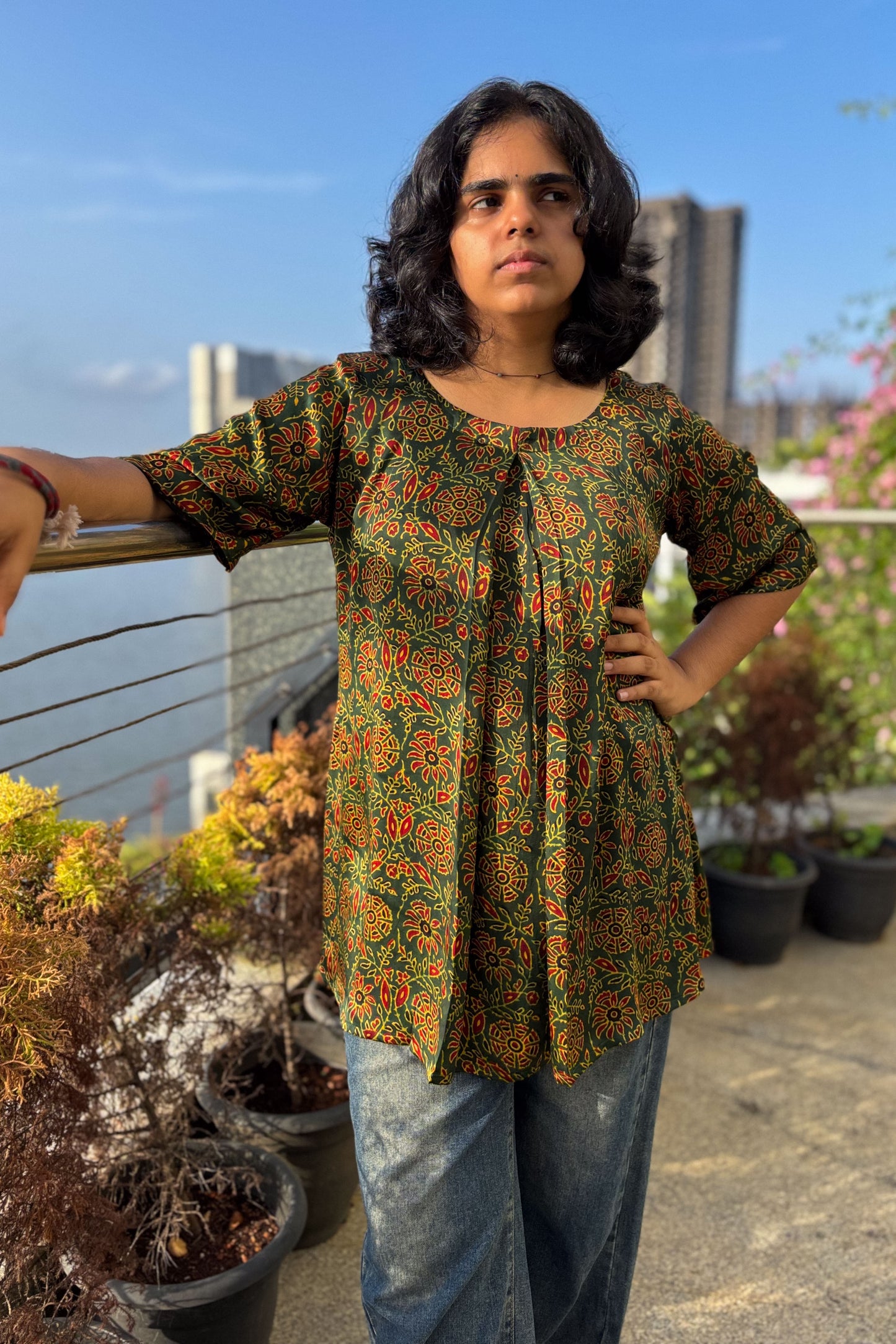 Living Green Modal Ajrakh Short Top