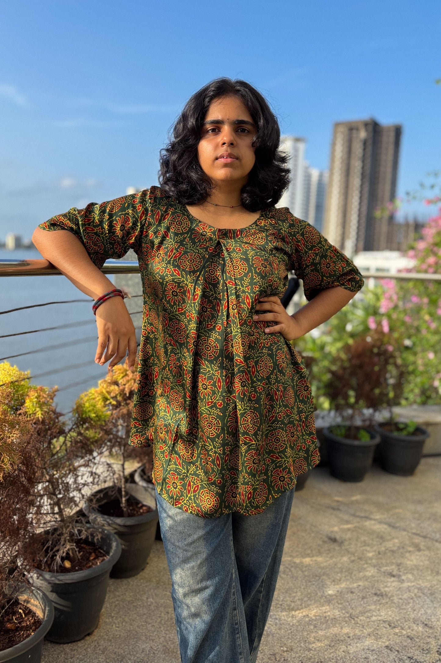 Living Green Modal Ajrakh Short Top