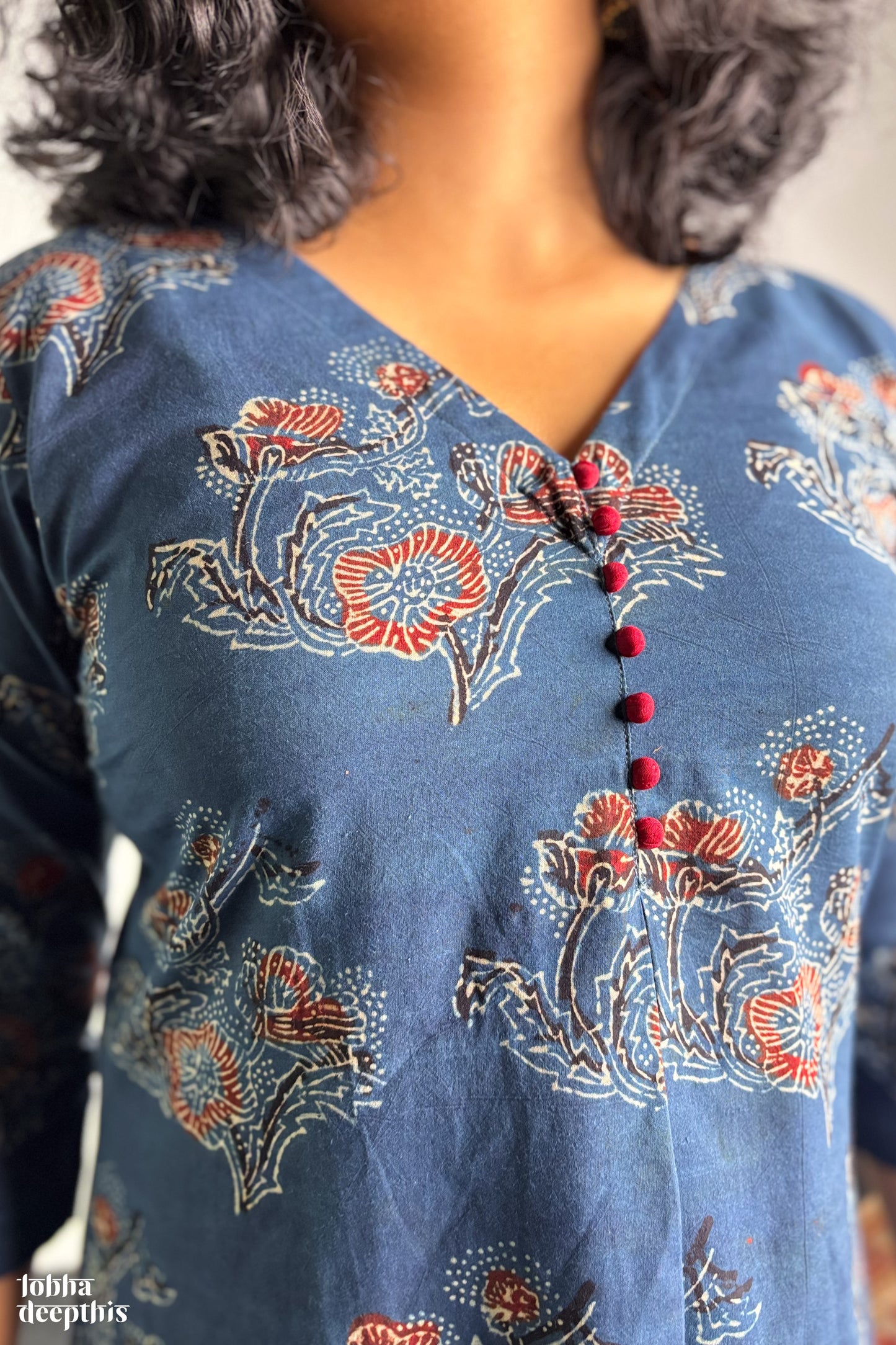Ajrakh Blooms on Indigo Box Pleated Dress