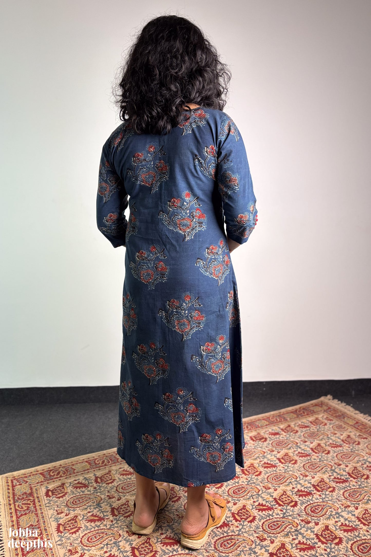 Ajrakh Blooms on Indigo Box Pleated Dress