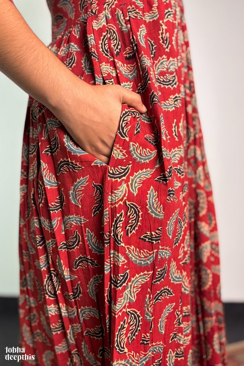 Ajrakh Neem Leaves Madder Alia Cut Kurta - Lobha Deepthis