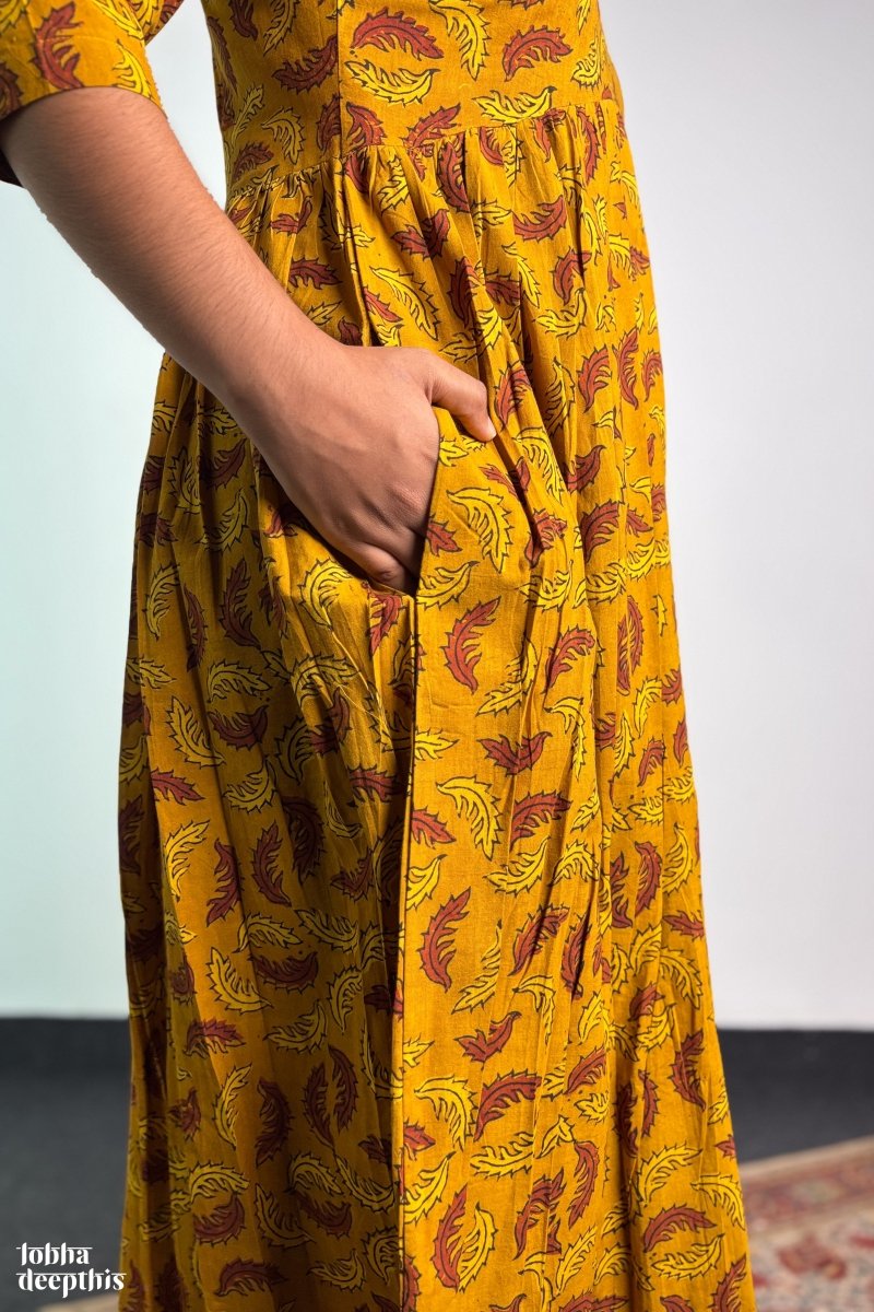 Ajrakh Neem Leaves Turmeric Alia Cut Kurta - Lobha Deepthis