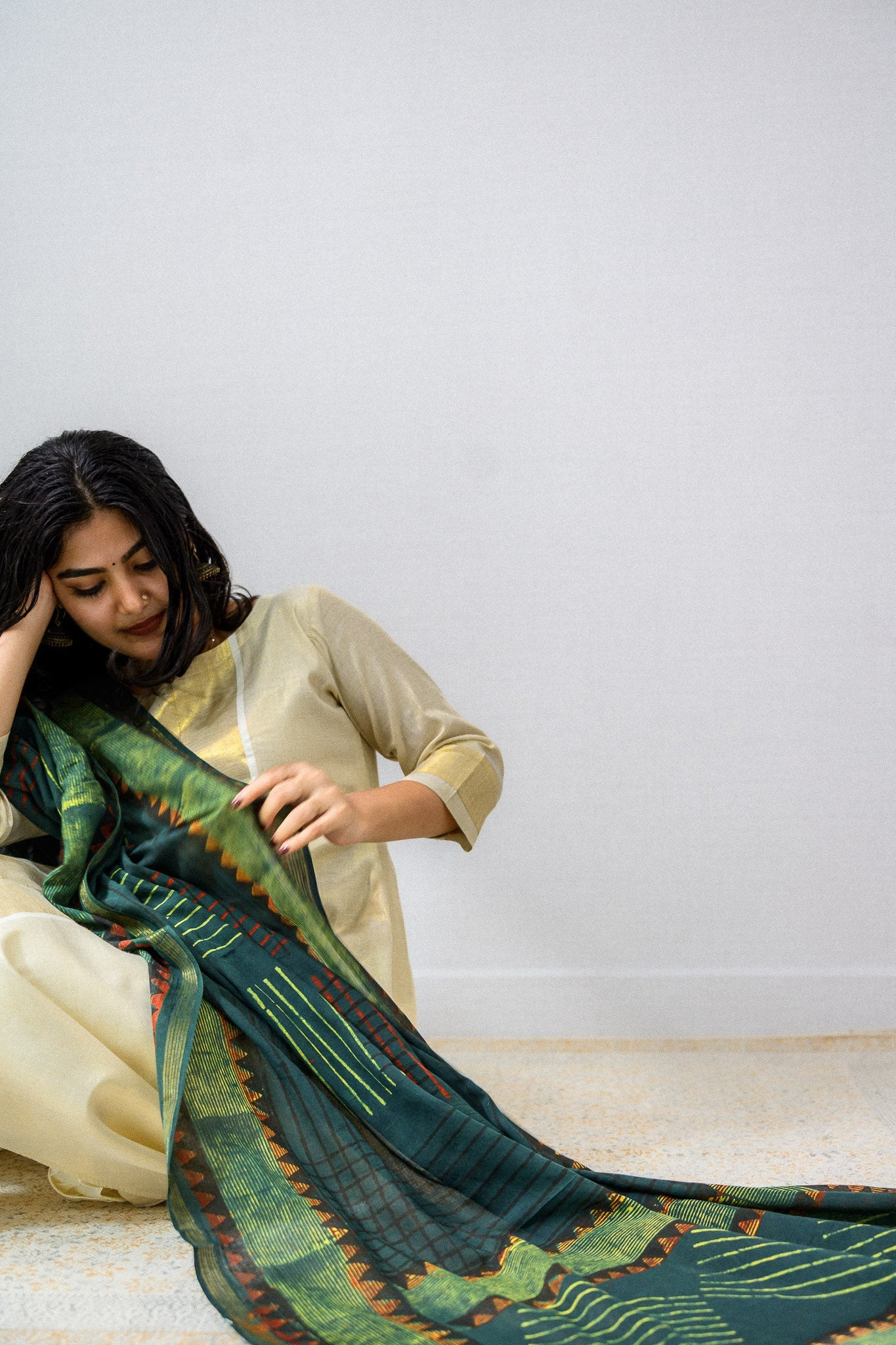 Ajrakh Temple Triangles Pure Cotton Dupatta - Lobha Deepthis