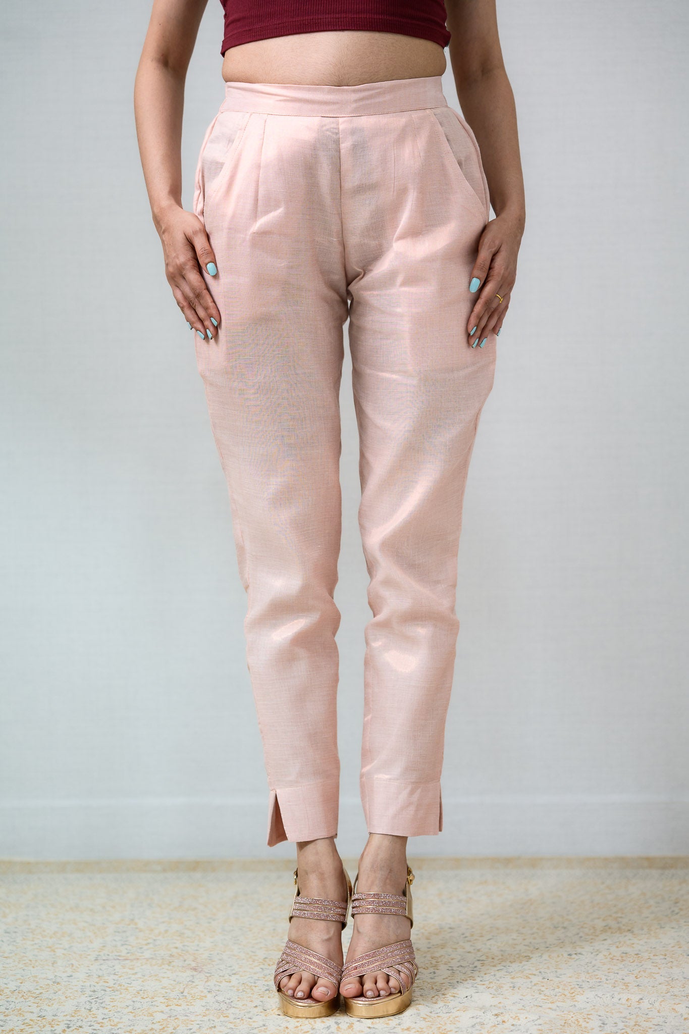 Copper Tissue Pencil Pants - Lobha Deepthis