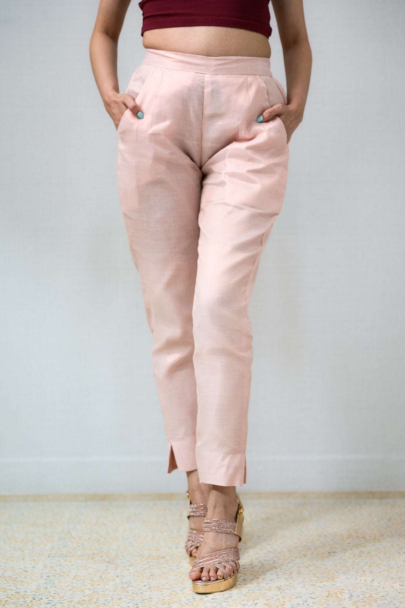 Copper Tissue Pencil Pants - Lobha Deepthis