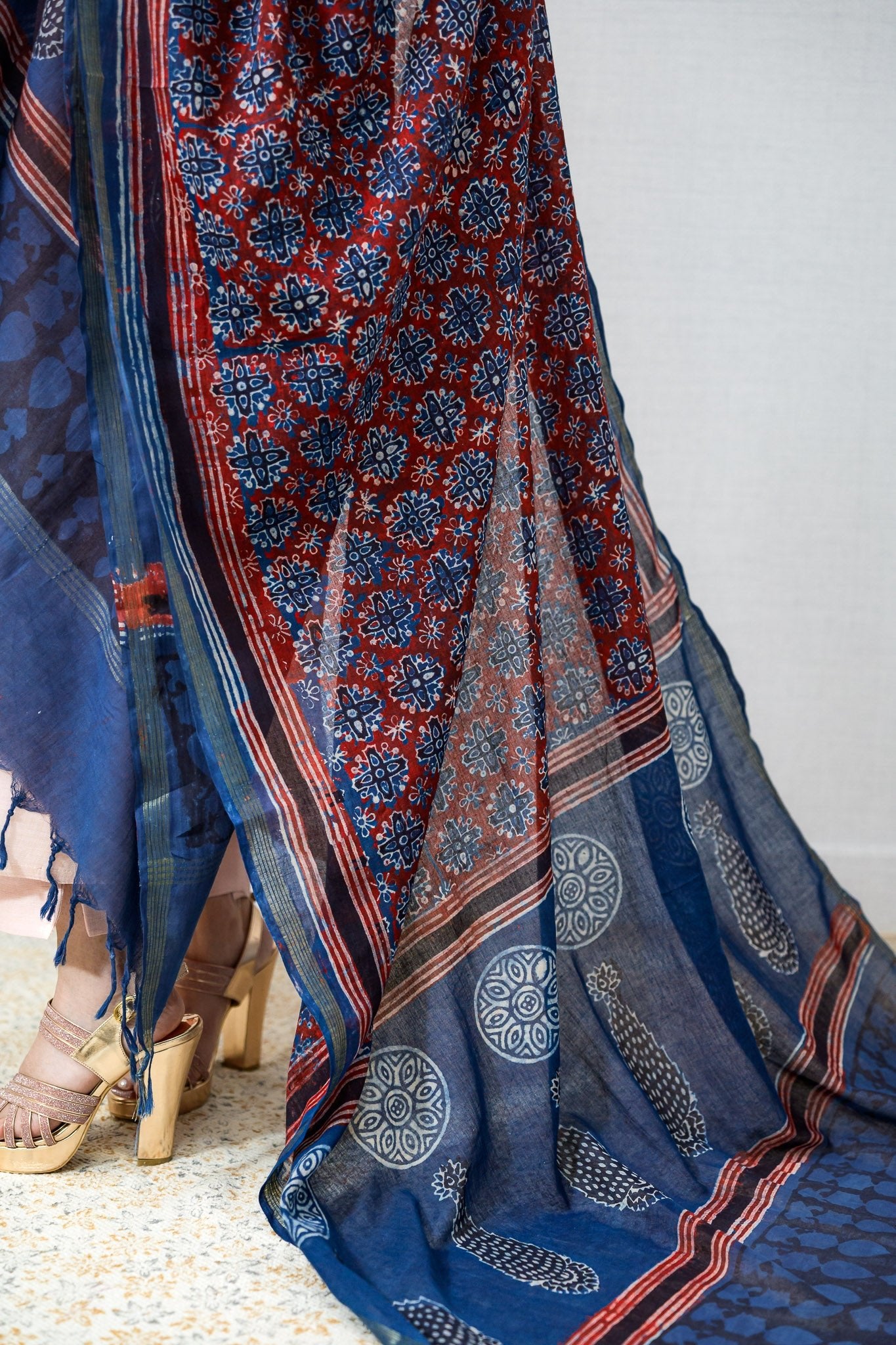 Dream Catcher Ajrakh Pure Cotton Dupatta - Lobha Deepthis