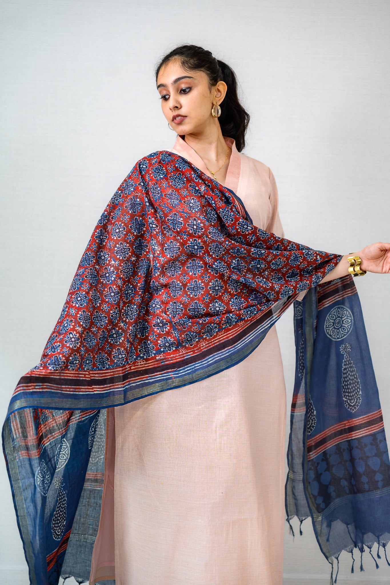 Dream Catcher Ajrakh Pure Cotton Dupatta - Lobha Deepthis