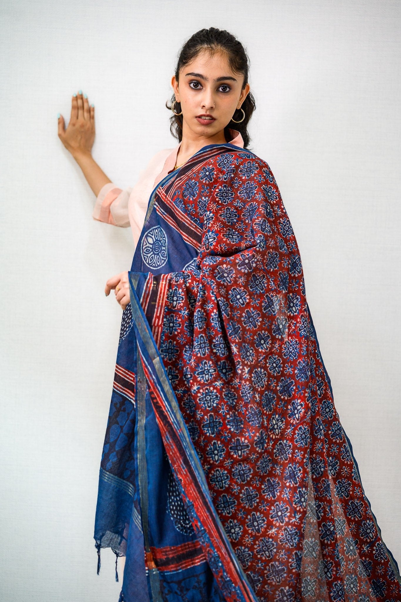 Dream Catcher Ajrakh Pure Cotton Dupatta - Lobha Deepthis