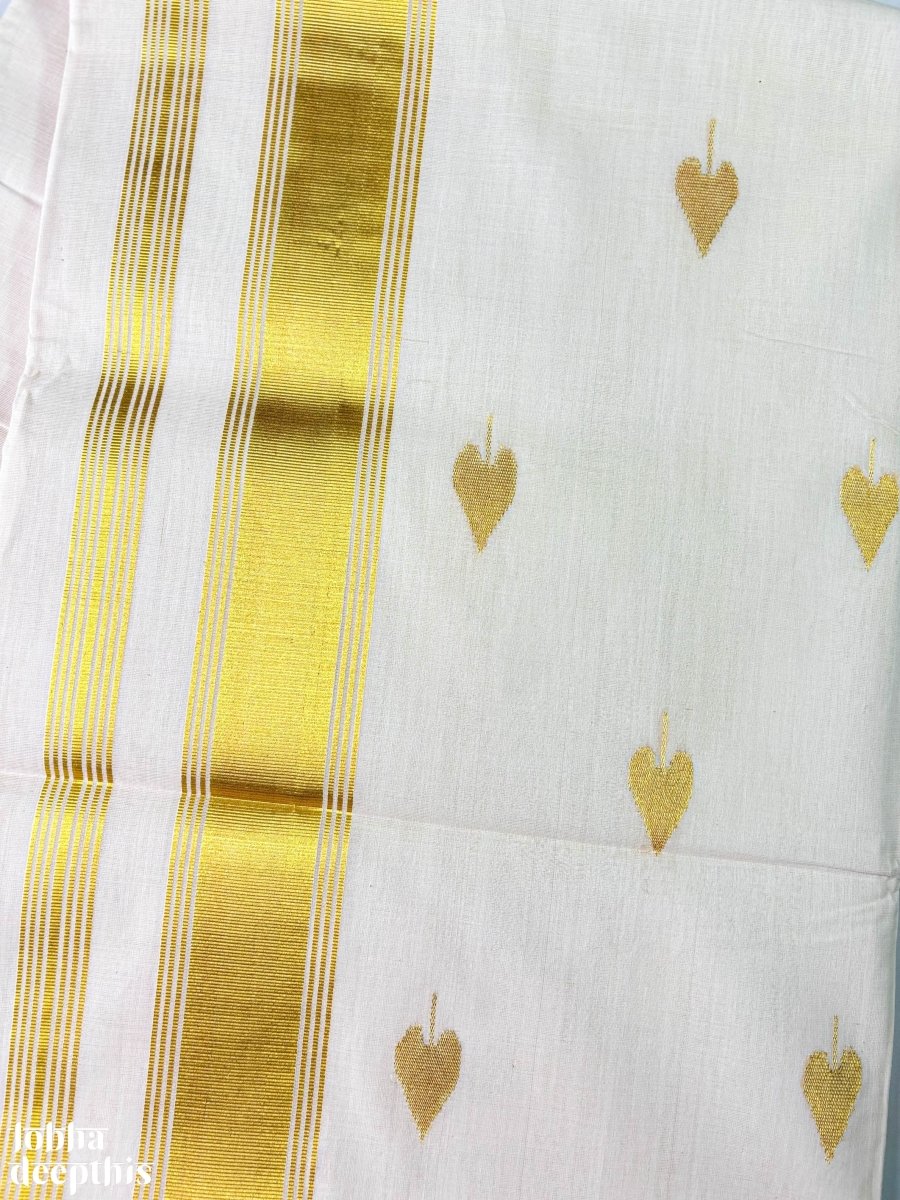 Golden Kasavu Butas Balaramapuram Handloom Saree - Lobha Deepthis