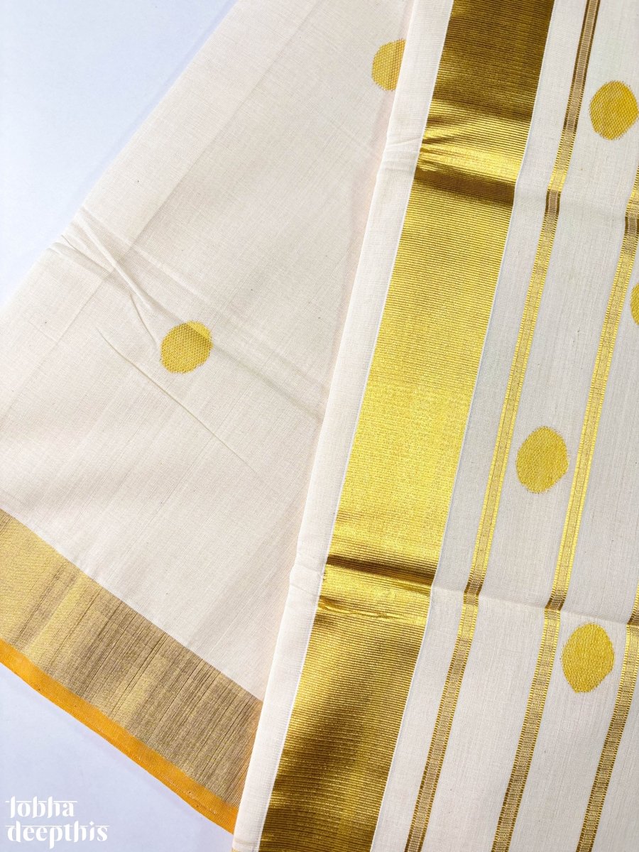 Golden Polka Lines Balaramapuram Handloom Saree - Lobha Deepthis