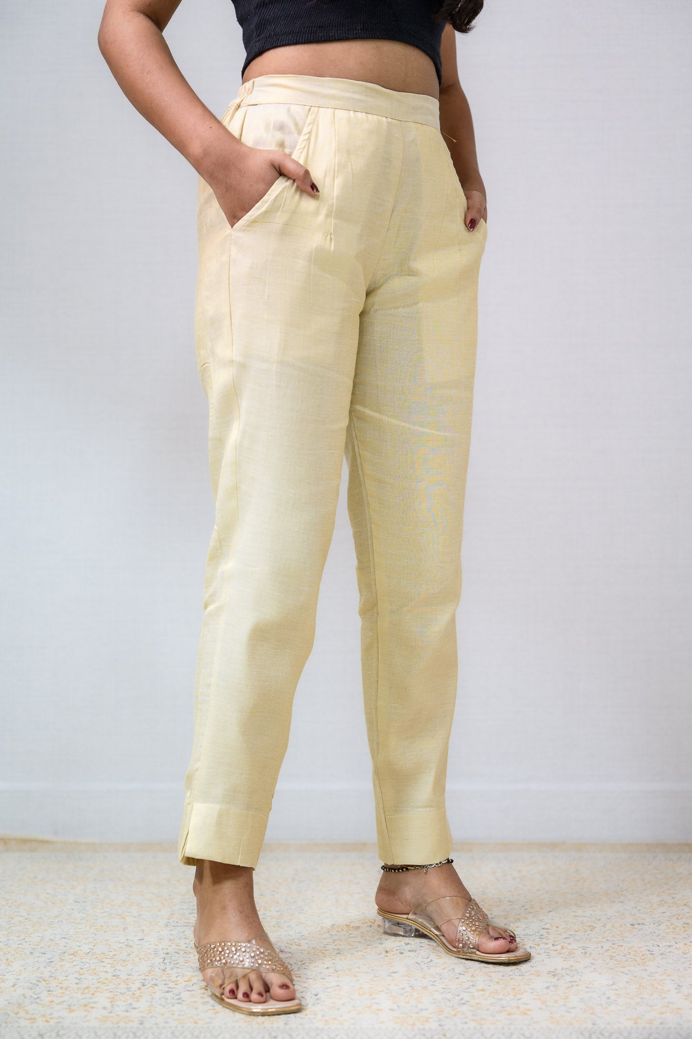 Golden Tissue Pencil Pants - Lobha Deepthis