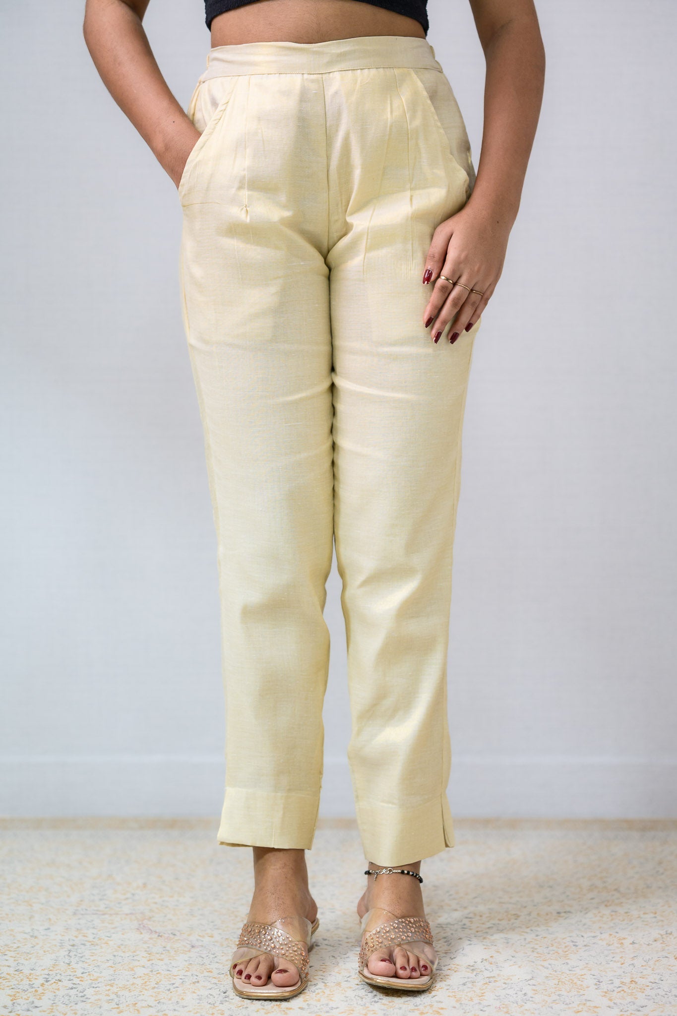 Golden Tissue Pencil Pants - Lobha Deepthis