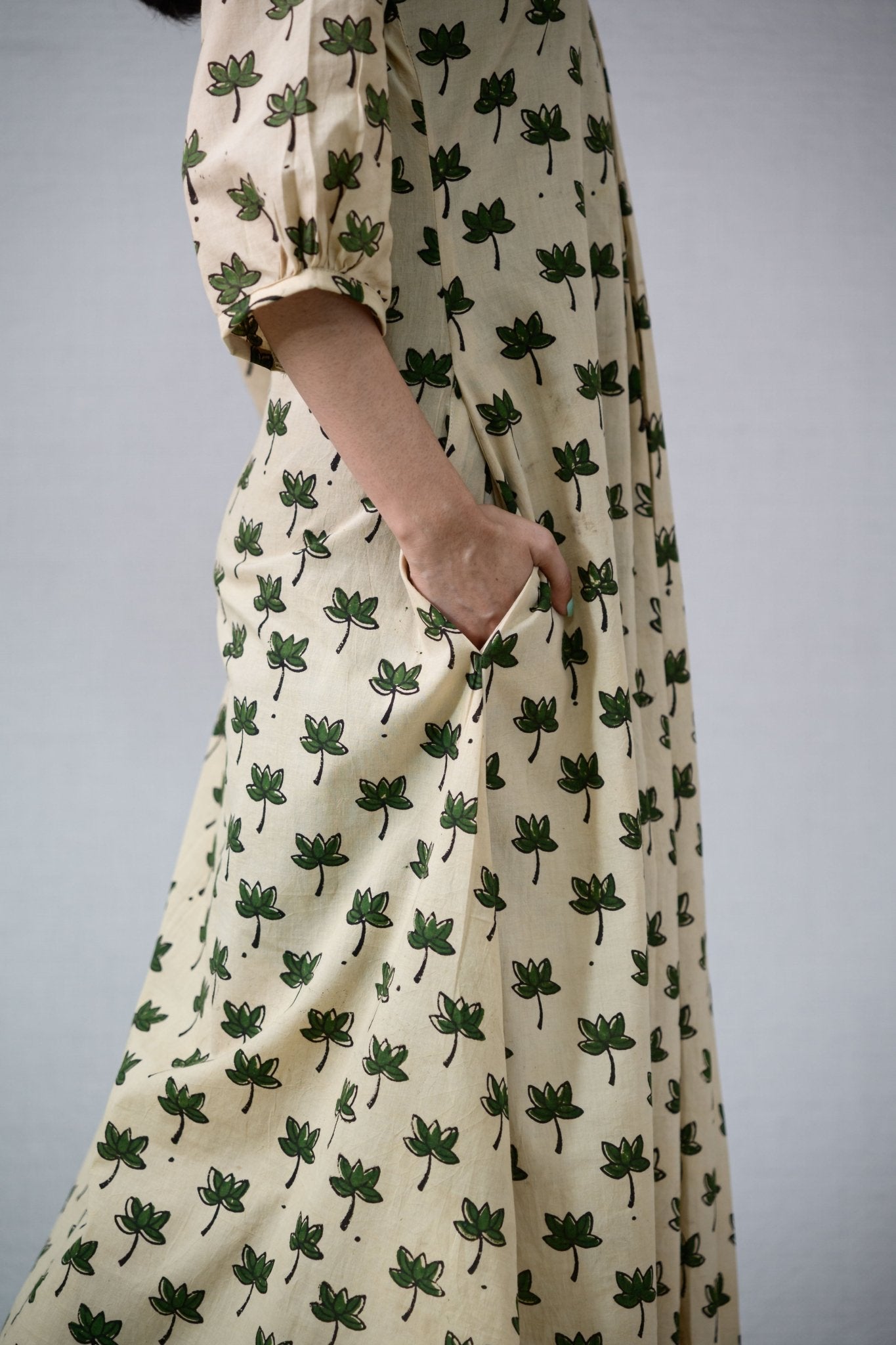 Green Tamara Ivory Front Pleated Dress - Lobha Deepthis