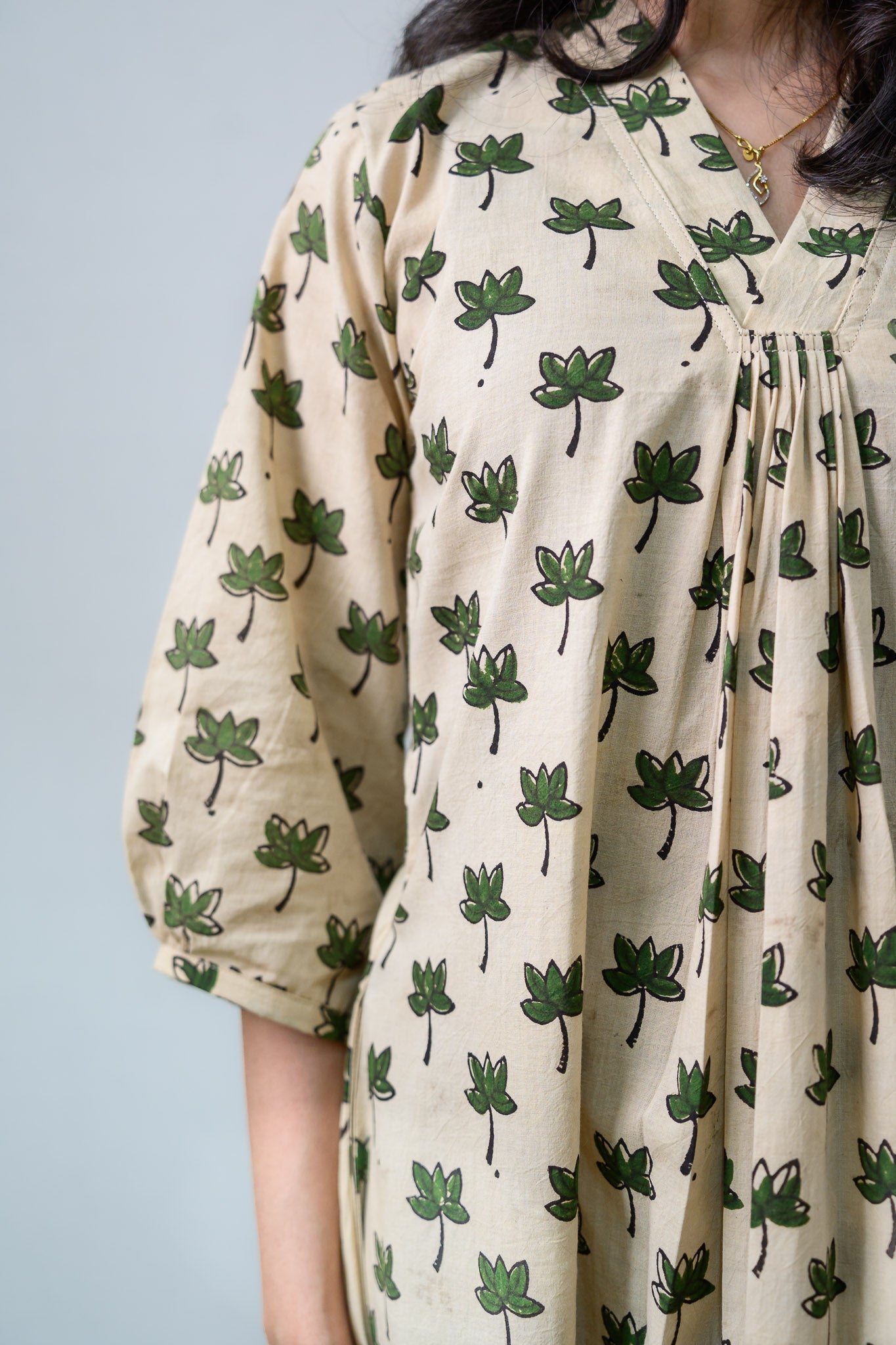 Green Tamara Ivory Front Pleated Dress - Lobha Deepthis