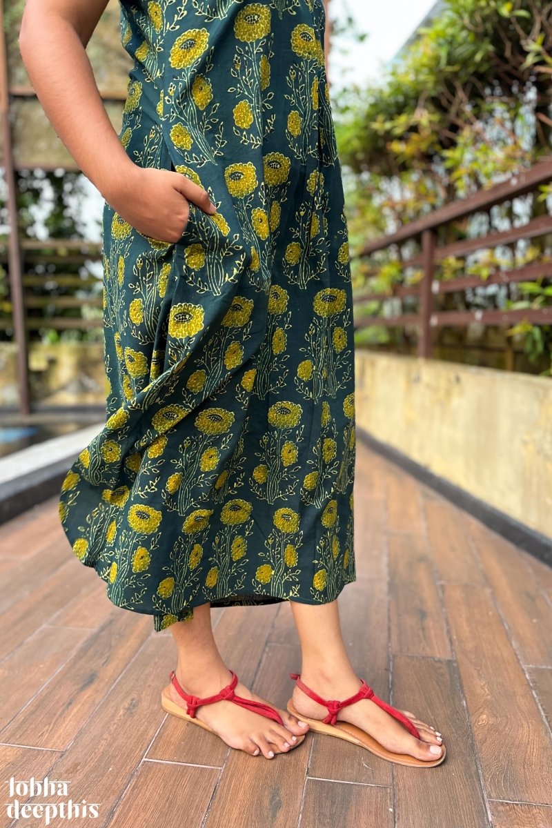 Hara Gulabo Ajrakh Dress - Lobha Deepthis
