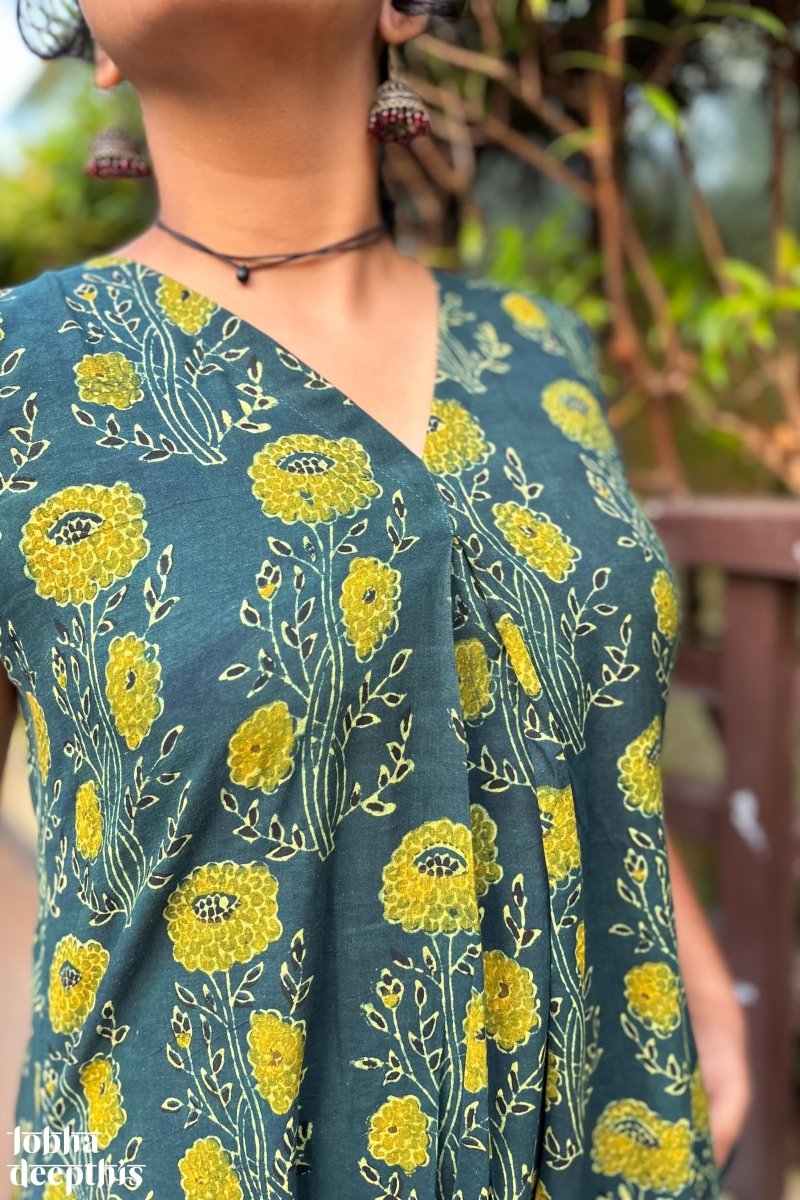 Hara Gulabo Ajrakh Dress - Lobha Deepthis