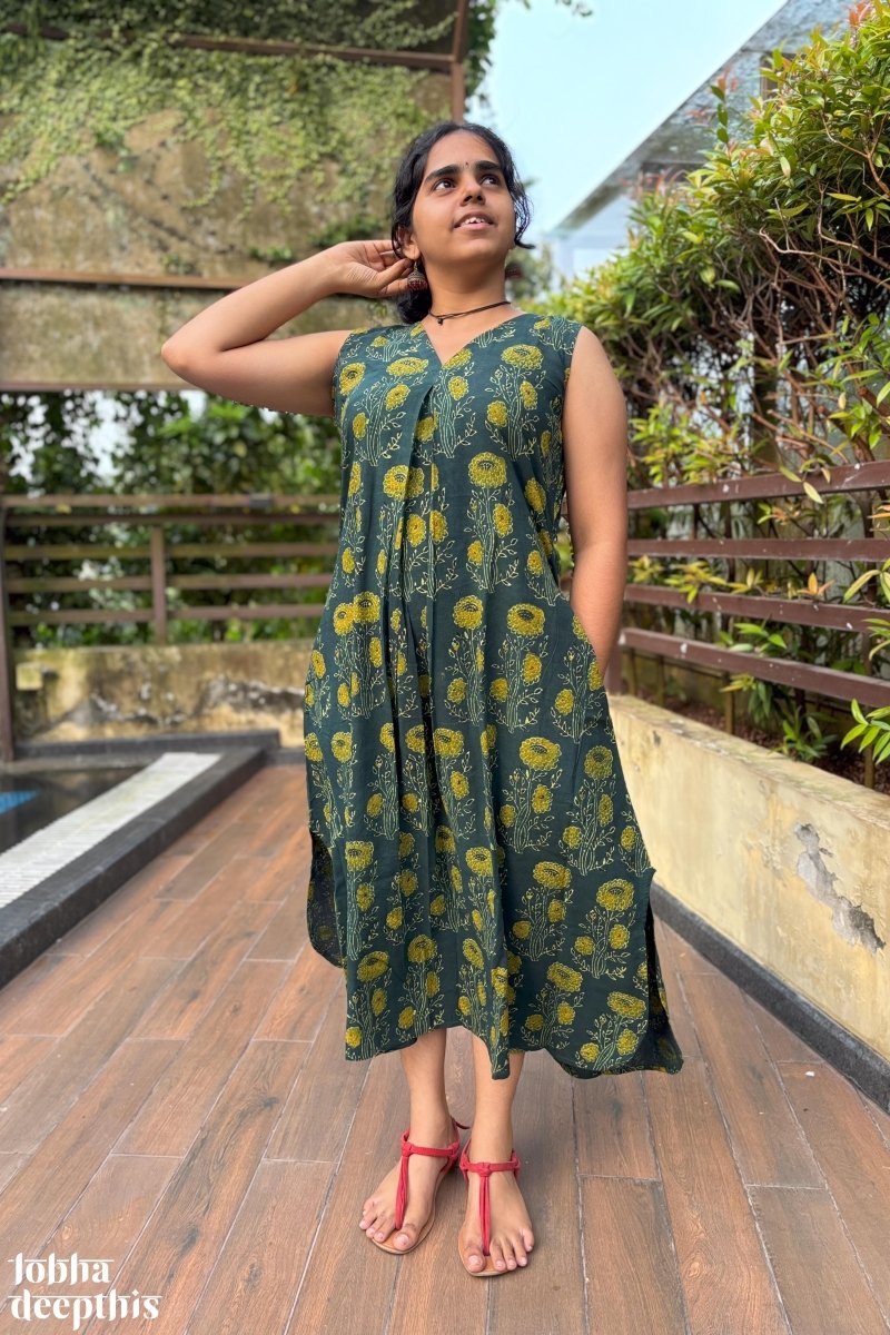 Hara Gulabo Ajrakh Dress - Lobha Deepthis