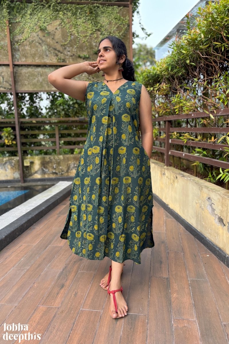 Hara Gulabo Ajrakh Dress - Lobha Deepthis
