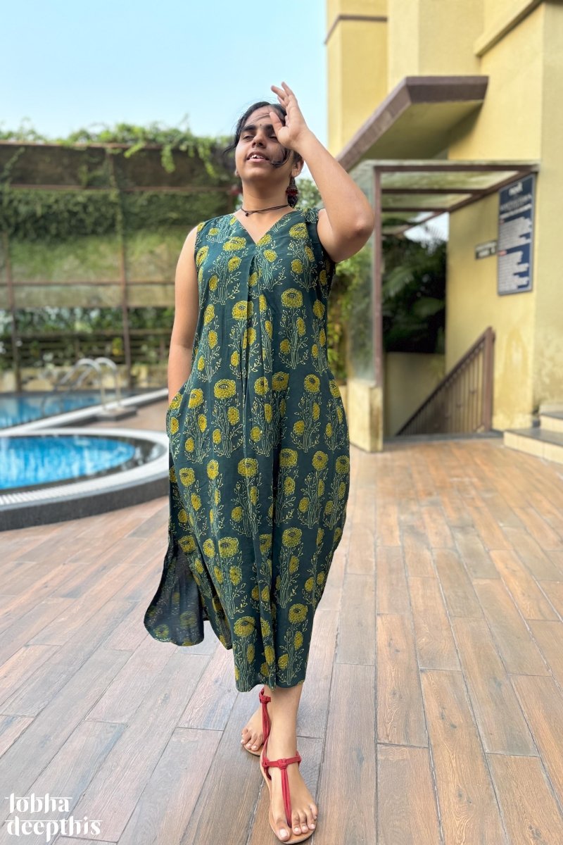 Hara Gulabo Ajrakh Dress - Lobha Deepthis