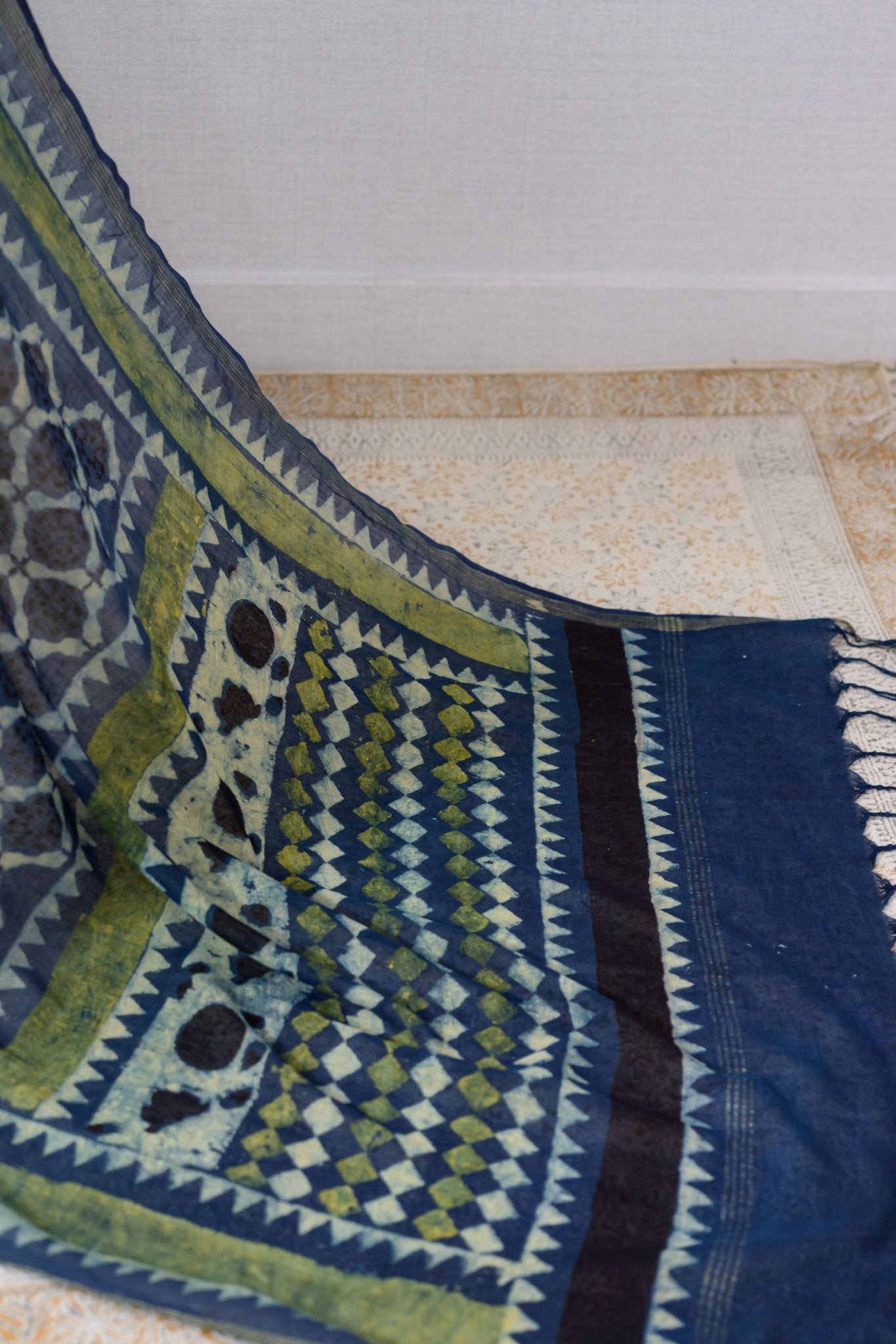 Indigo Tracery Ajrakh Pure Cotton Dupatta - Lobha Deepthis