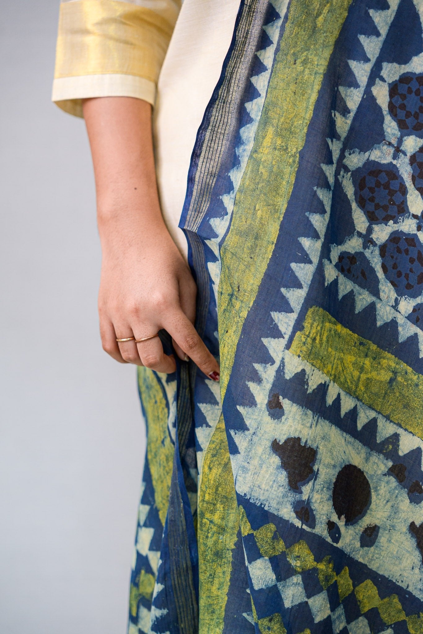 Indigo Tracery Ajrakh Pure Cotton Dupatta - Lobha Deepthis