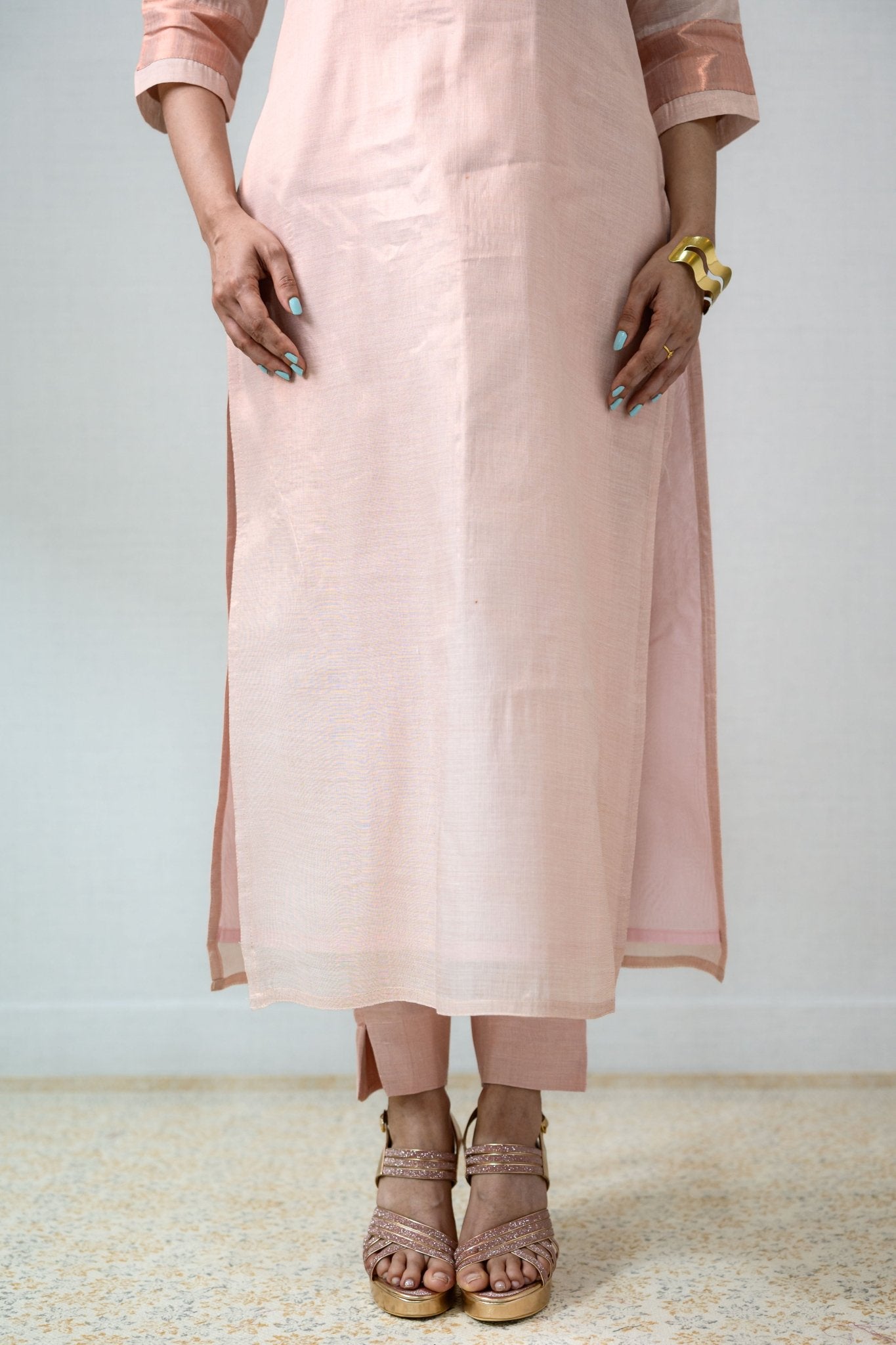 Kasavu Elegance Copper Tissue Straight Kurta - Lobha Deepthis