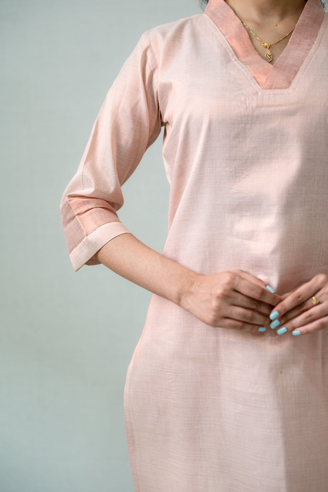 Kasavu Elegance Copper Tissue Straight Kurta - Lobha Deepthis