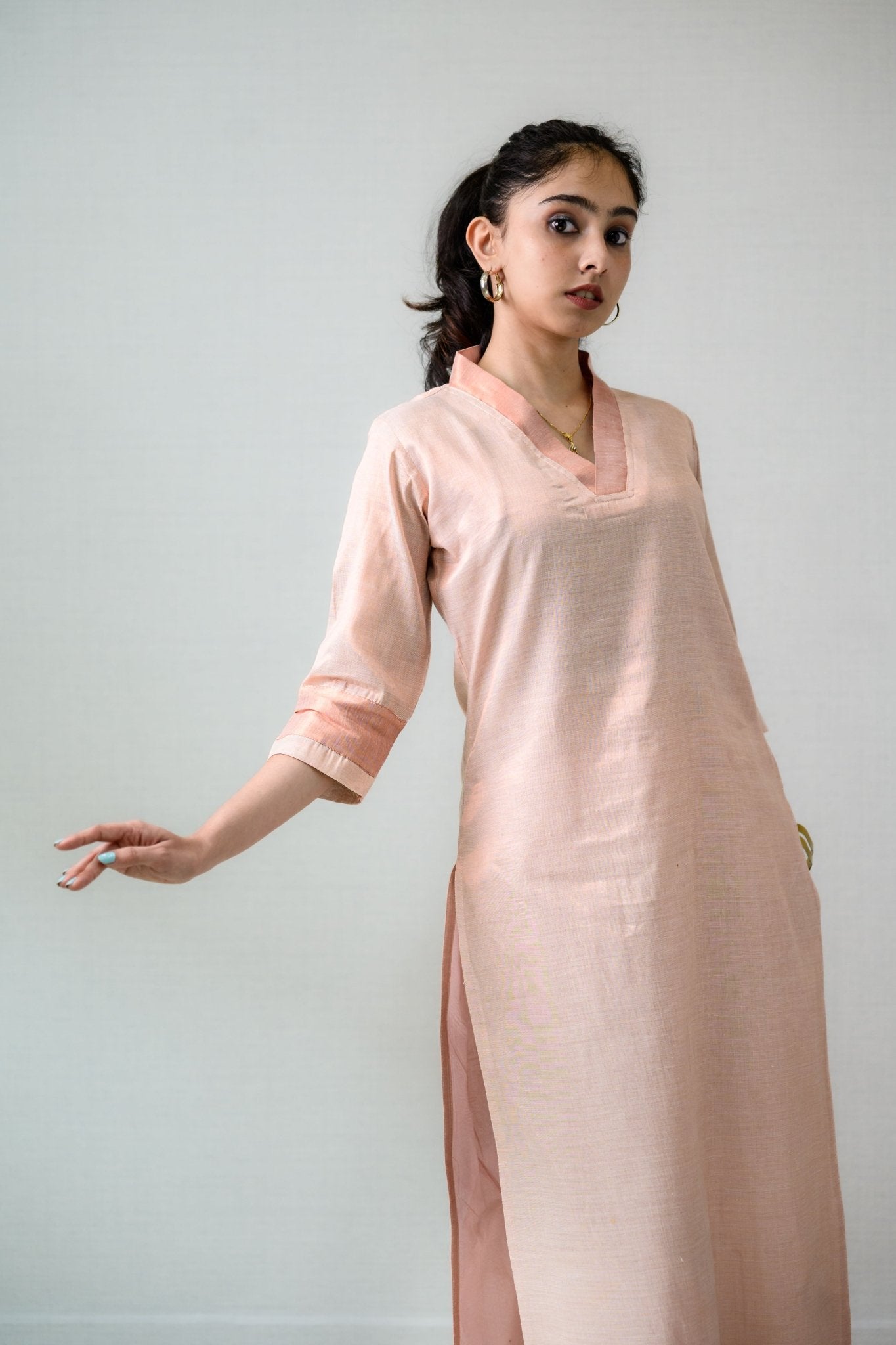 Kasavu Elegance Copper Tissue Straight Kurta - Lobha Deepthis