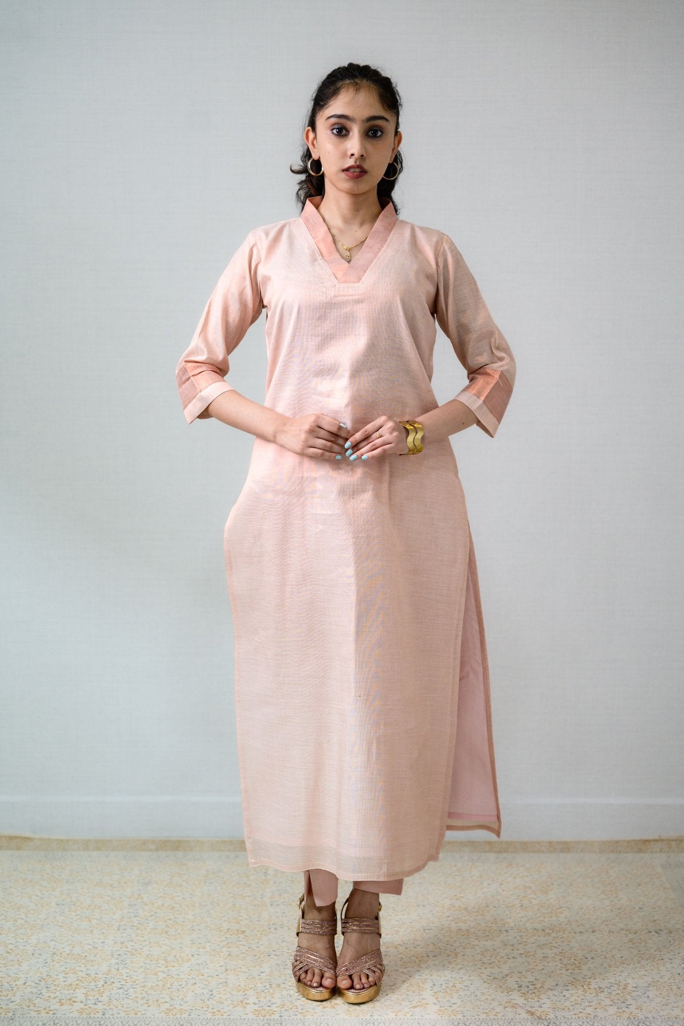 Kasavu Elegance Copper Tissue Straight Kurta - Lobha Deepthis