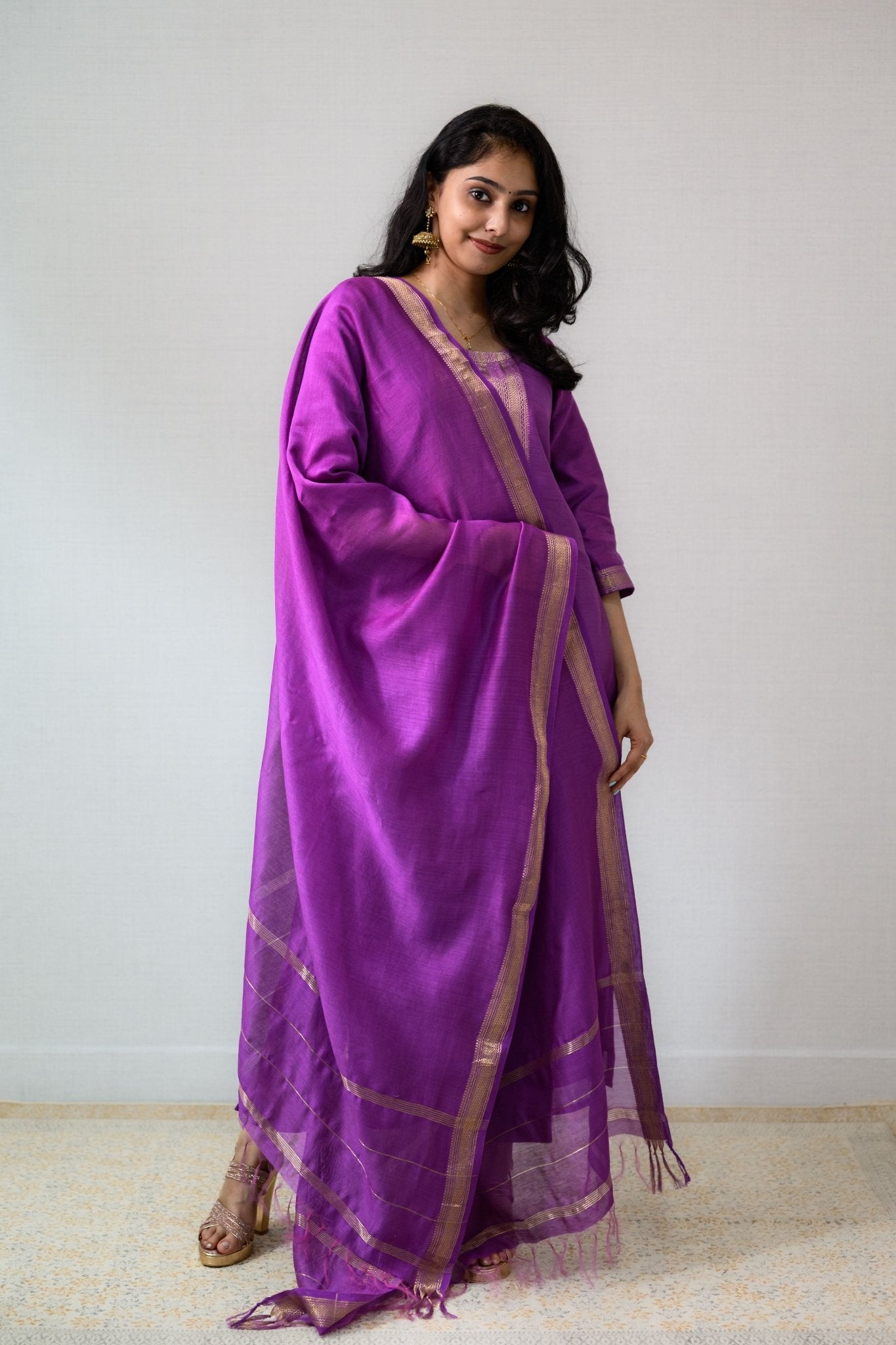 Lavender Maheshwari Silk Dupatta - Lobha Deepthis