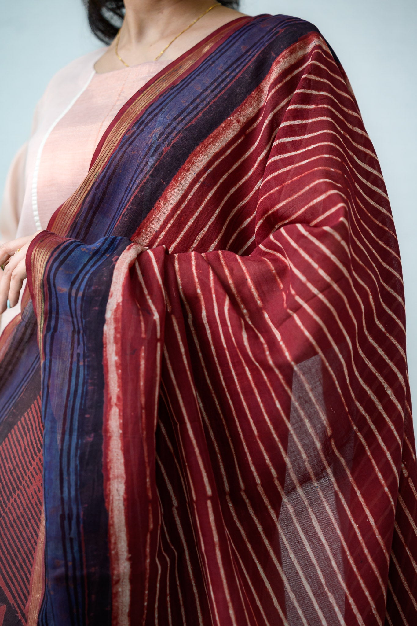 Lines and Angles Ajrakh Pure Cotton Dupatta - Lobha Deepthis