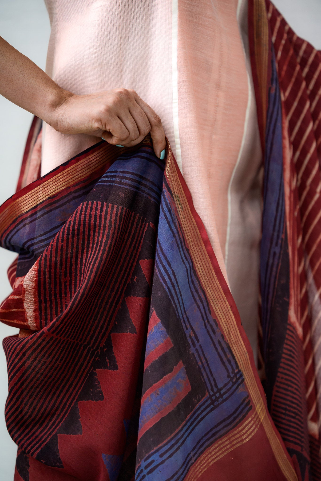 Lines and Angles Ajrakh Pure Cotton Dupatta - Lobha Deepthis