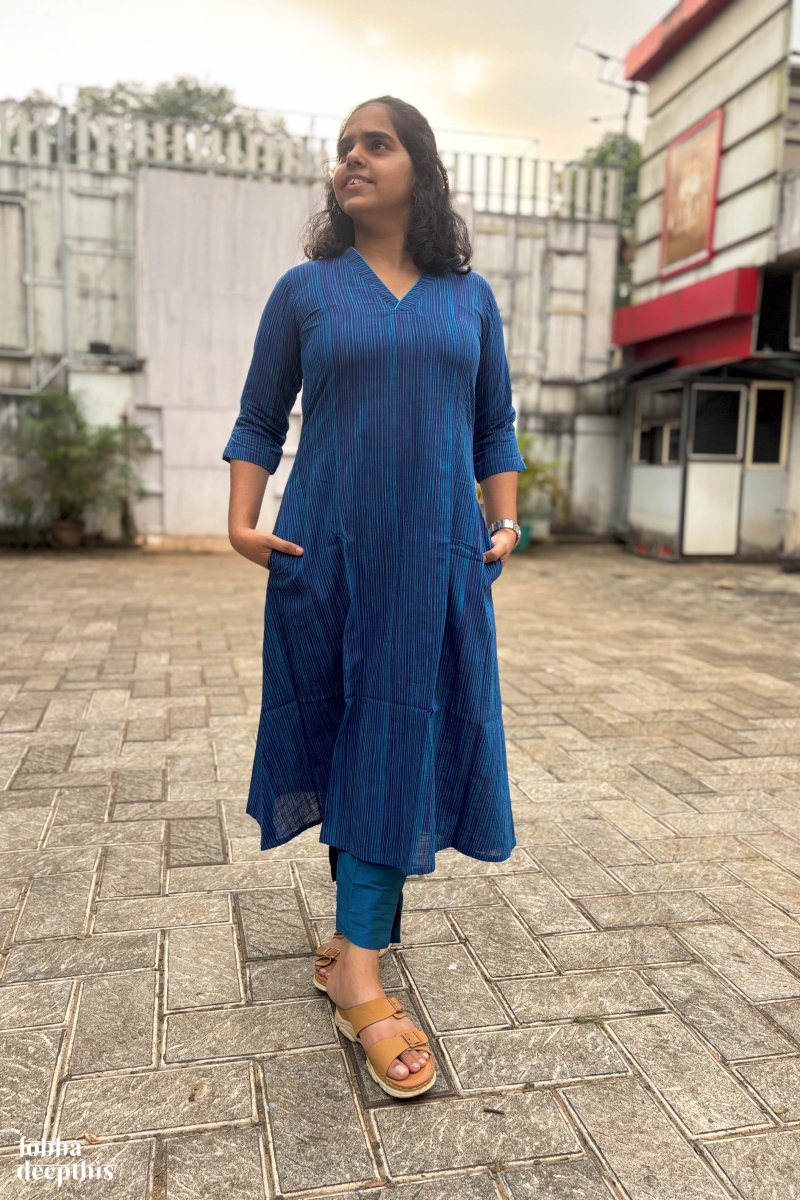 Navy Blue South Cotton Kurta - Lobha Deepthis