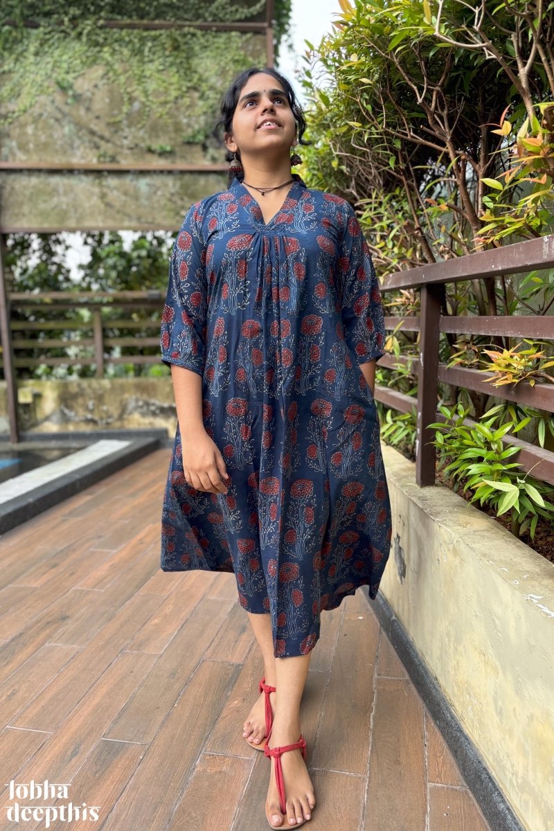 Nila Gulabo Ajrakh Dress - Lobha Deepthis
