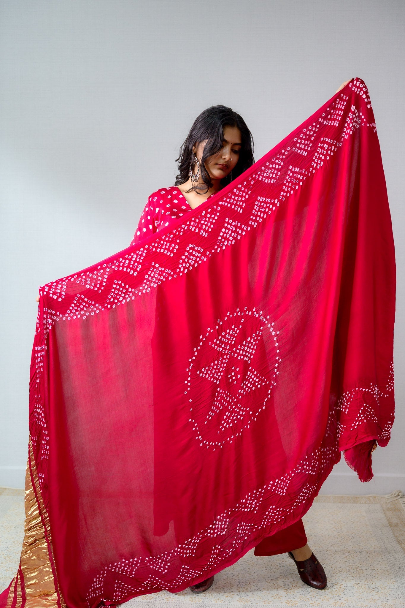 Pink Rani Modal Bandhani Dupatta - Lobha Deepthis
