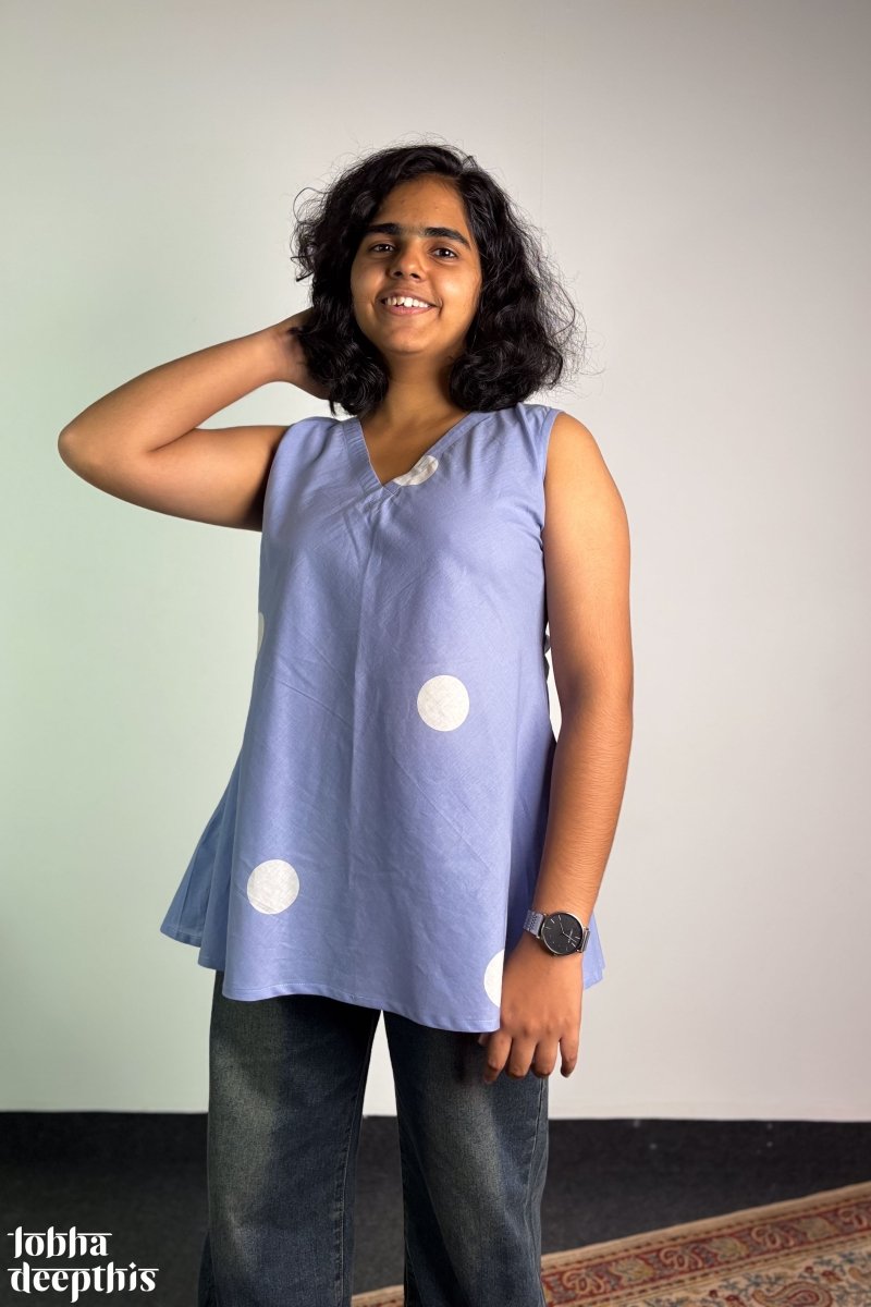 Polkas in Sky Short Top - Lobha Deepthis