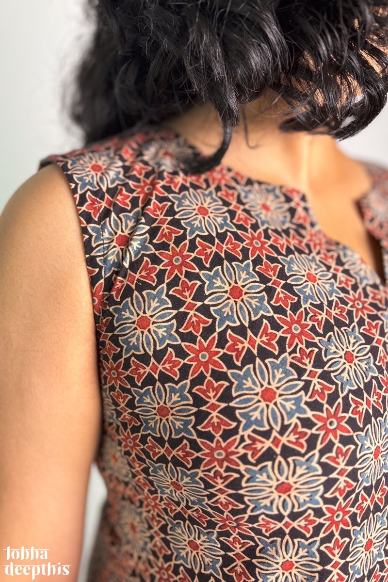 Tara Black Ajrakh Cross Cut Dress - Lobha Deepthis