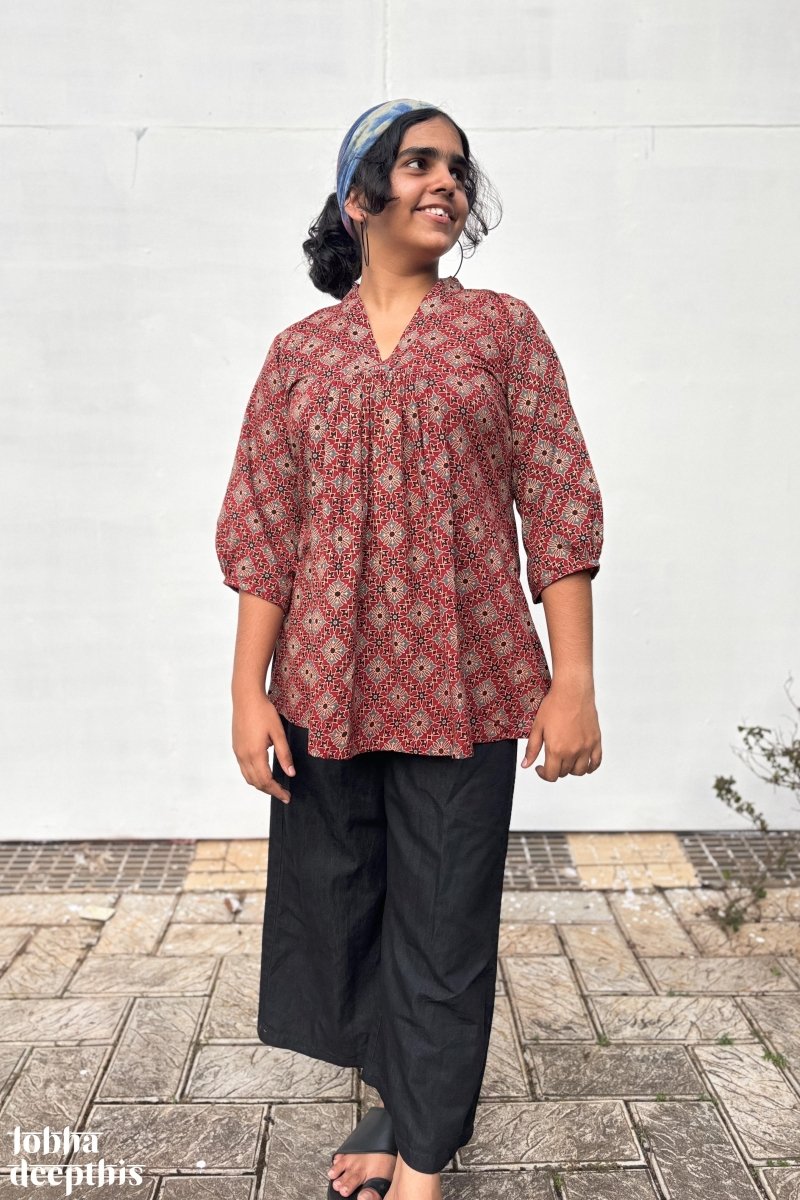 Tara Madder Pleated Short Top - Lobha Deepthis